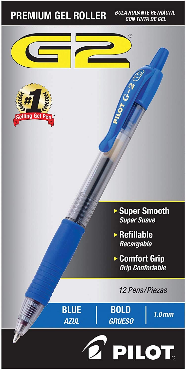 Premium PILOT G2 Retractable Gel Pens - Bold 1.0mm Point, Smooth Blue Ink, 12-Pack (2 Sets) for Office, School & Note Taking - Refillable Rollerball Pens for Professionals & Students