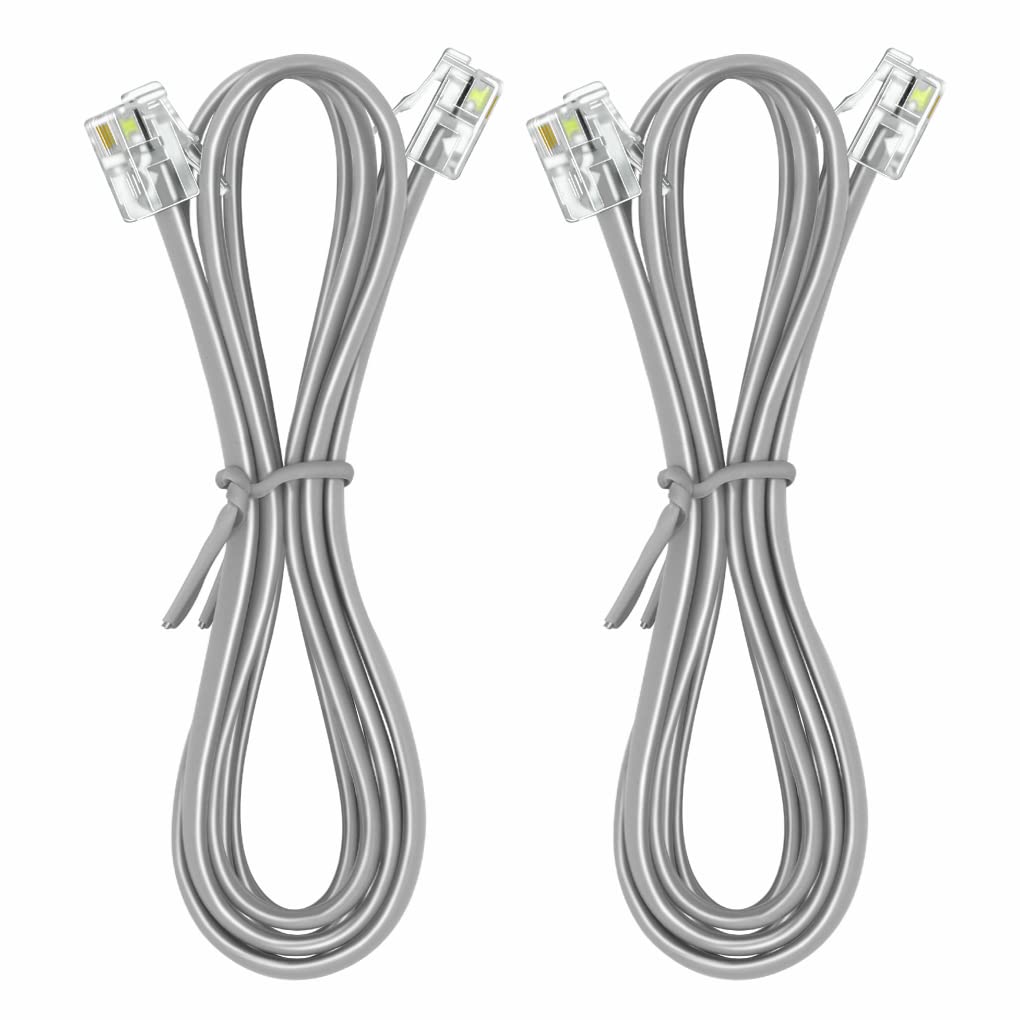 NECABLES 2-Pack 10ft Telephone Cable RJ11 6P4C Male to Male Cord for Landline Phones & Fax Machines - Long Reach for Home Office, Business, and Retro Phone Setups