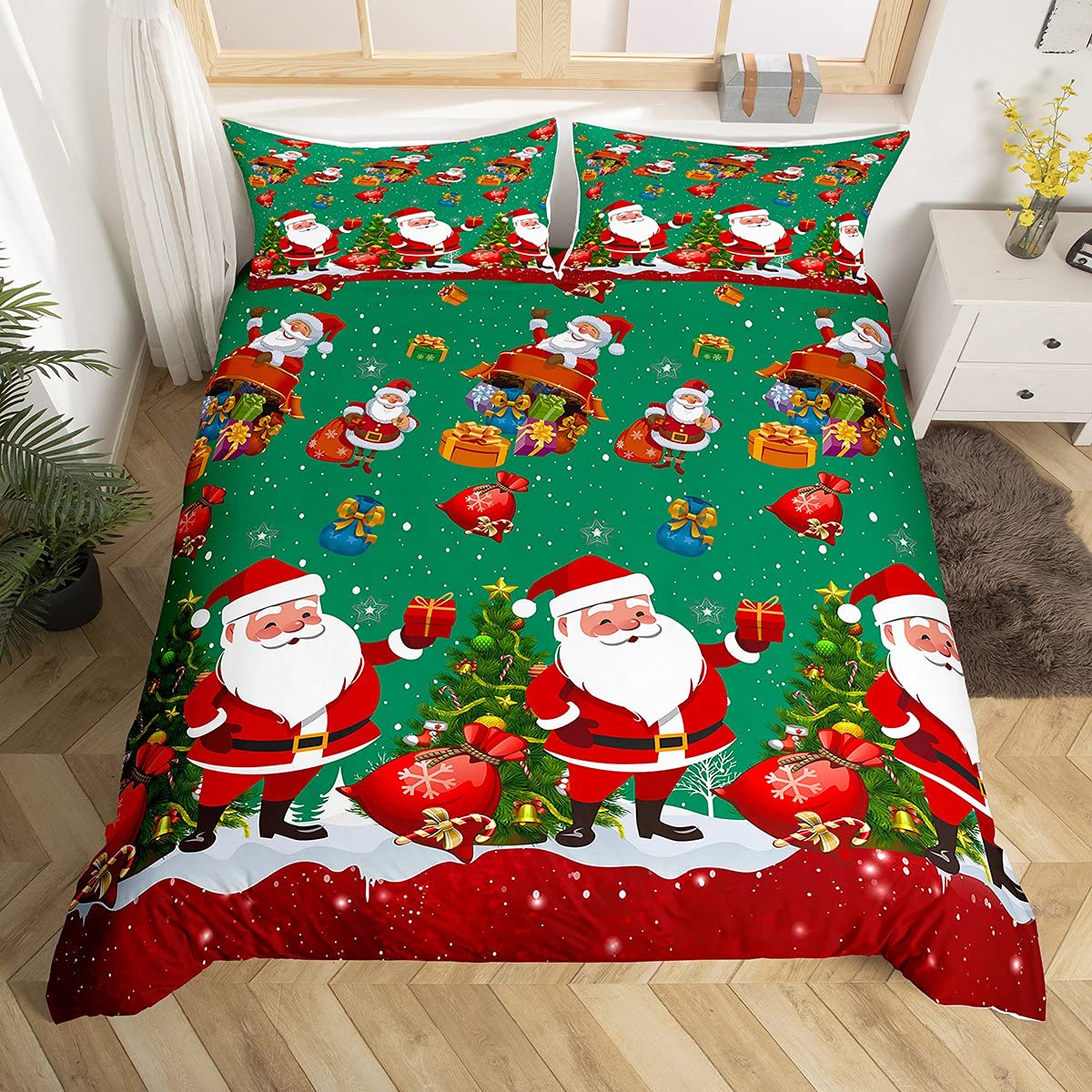 Santa Claus Twin Size Christmas Comforter Set for Kids - Colorful Snowflake Duvet Cover with Luxury New Year Pattern (2-Piece) | Perfect for Holiday Bedrooms, Children's Room Decor & Festive Gift Giving