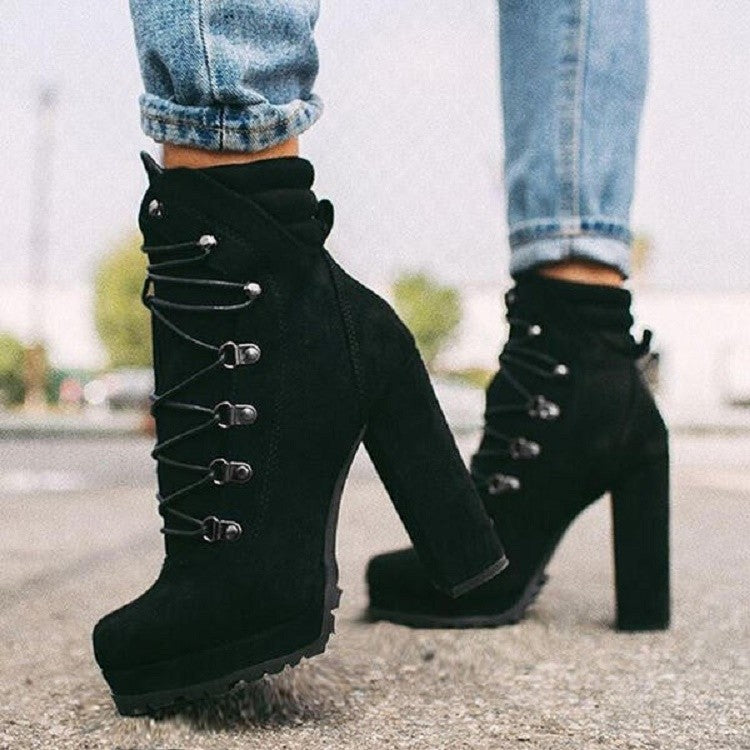 Women's Suede Lace-Up Martin Boots - Stylish & Comfortable Ankle Boots for Casual Wear, Fall Fashion & Outdoor Activities