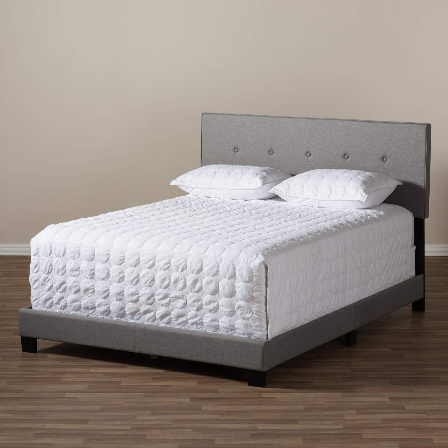 Baxton Studio Hampton Modern Light Grey Fabric Upholstered Full Size Bed Frame - Contemporary Bedroom Furniture for Small Spaces & Guest Rooms