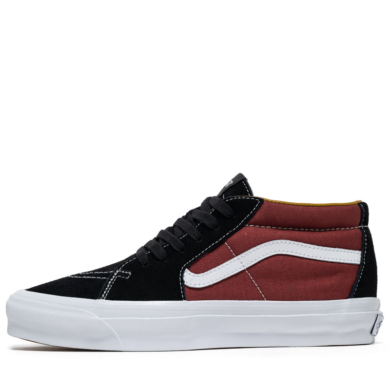 Vans Sk8 Mid Reissue 83 LX Sneakers - Black/Russet Maroon Colorway - Retro Skate Shoes for Men & Women - Perfect for Streetwear, Skateboarding & Casual Fashion