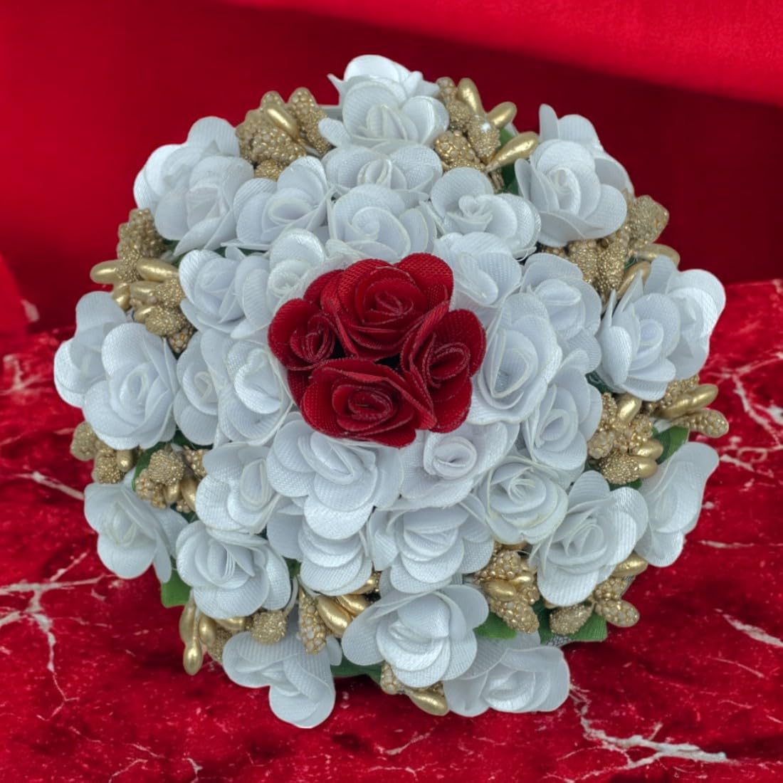 Maahal™ Floral Bun Juda Maker - White & Red Hair Accessories for Women & Girls | Perfect for Weddings, Parties & Festivals | Pack of 1