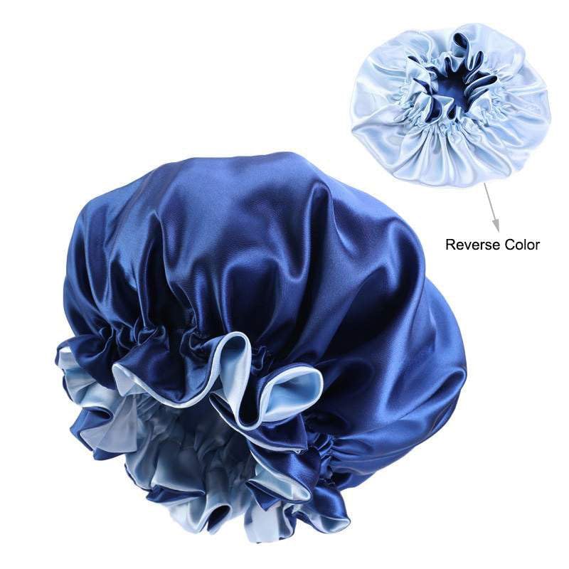 Attune Satin Silk Bonnet for Curly Hair & Sleeping - Adjustable Reversible Hair Cap with 4 Matching Scrunchies | Blue Satin Hair Wrap for Nighttime Protection & Styling