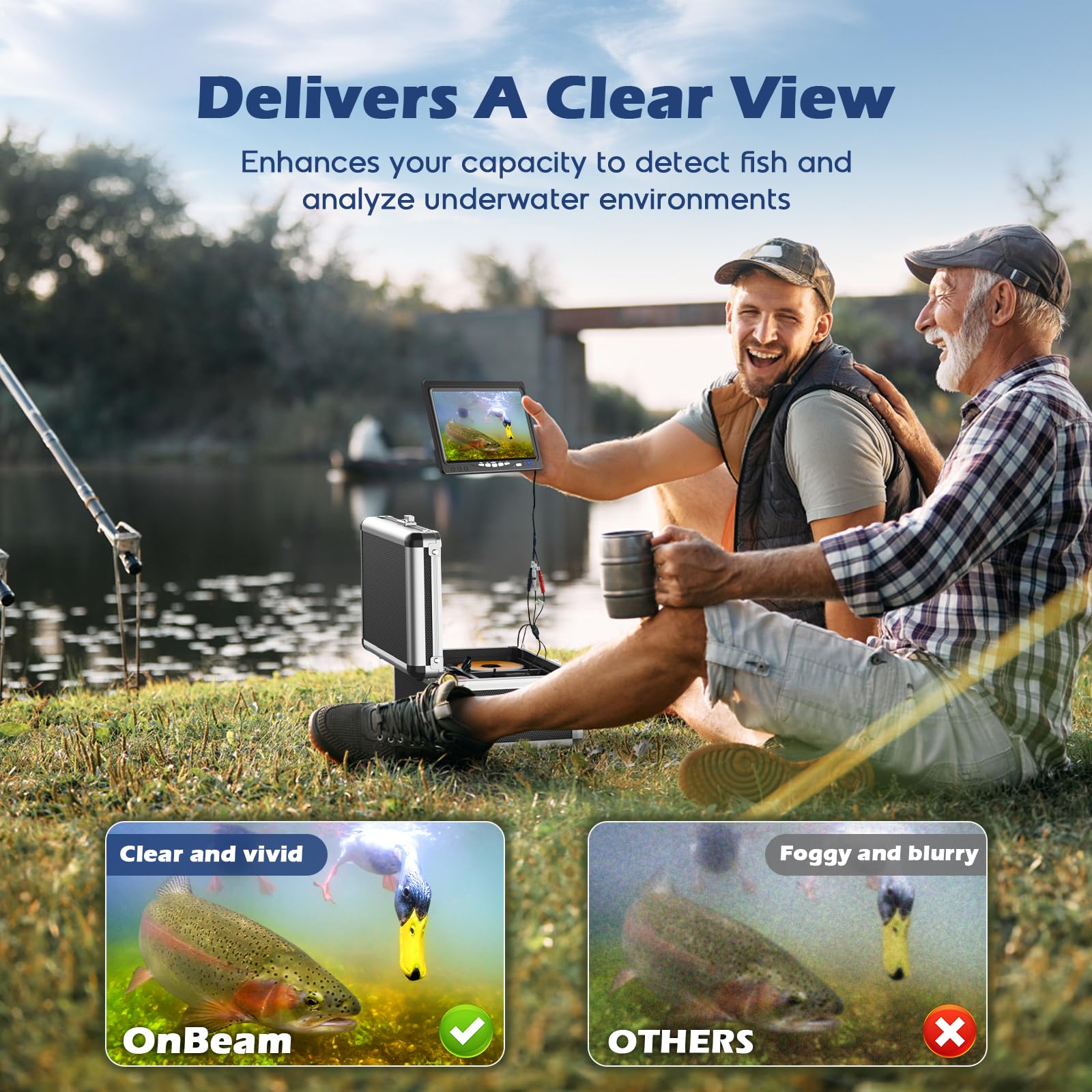 Underwater Fishing Camera - Onbeam 7 Inch HD Ice Fishing Camera with 12 IR Lights, 1000TVL Portable Fish Finder for Deep Sea, Lake & Boat Fishing | Perfect for Ice Fishing & Night Fishing Adventures