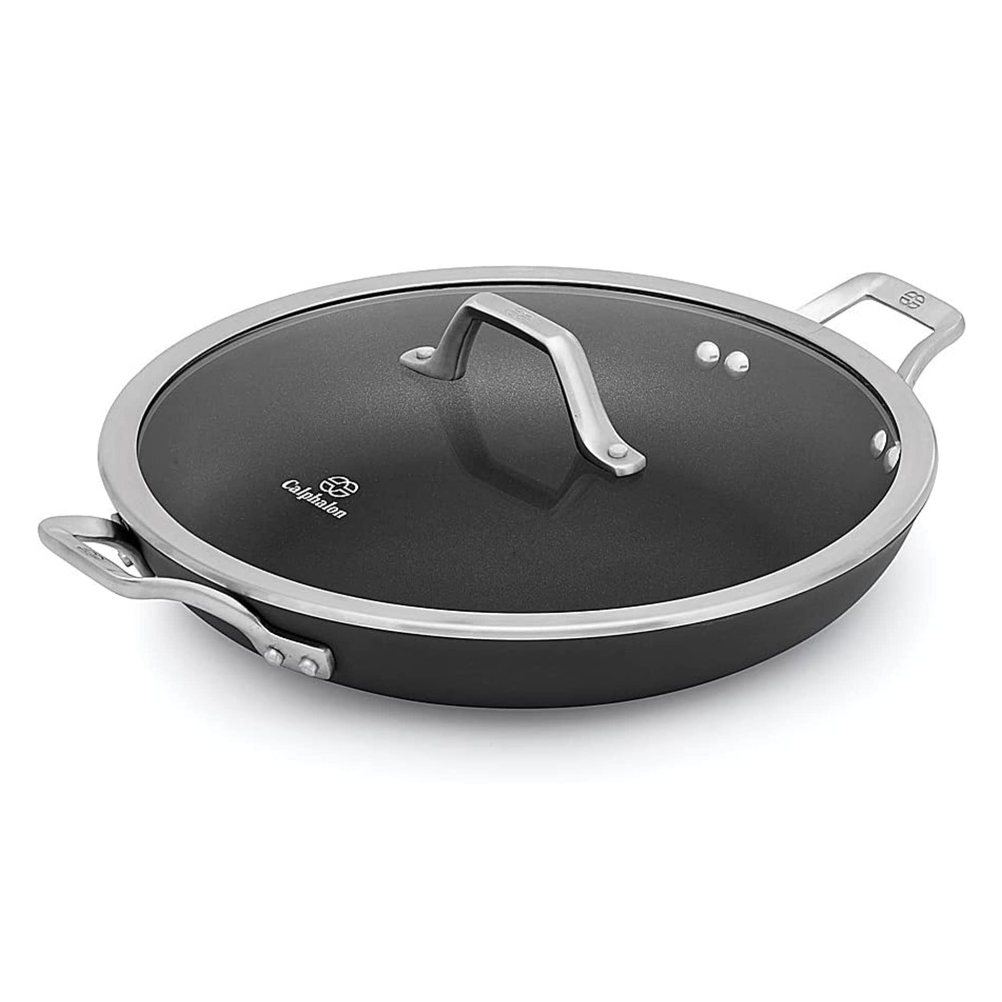 Calphalon Signature Hard Anodized Nonstick 12-Inch Covered Everyday Chef Pan - Black - Durable Non-Stick Frying Pan for Sautéing, Stir-Frying & Everyday Cooking
