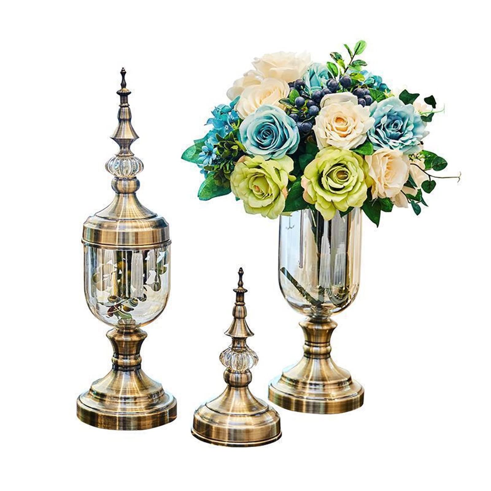 Vintage European Glass Decorative Vase - Elegant Retro Living Room Lighting Luxury Craft for Home Decor, Storage Bottle (Gold Short) - Perfect for Centerpieces, Wedding Decor, Gift Giving & Shelf Display
