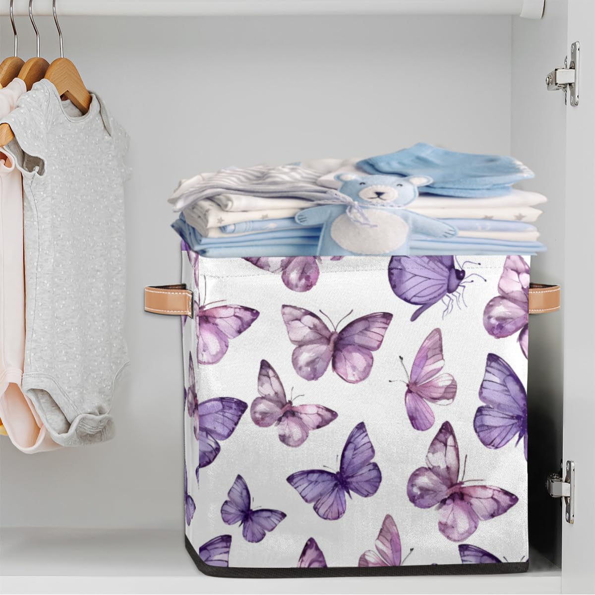 Butterfly Purple Collapsible Fabric Storage Cube Bin - 13 Inch Foldable Cube Basket for Shelf, Closet & Home Organization | Perfect for Kids' Room, Office & Toy Storage