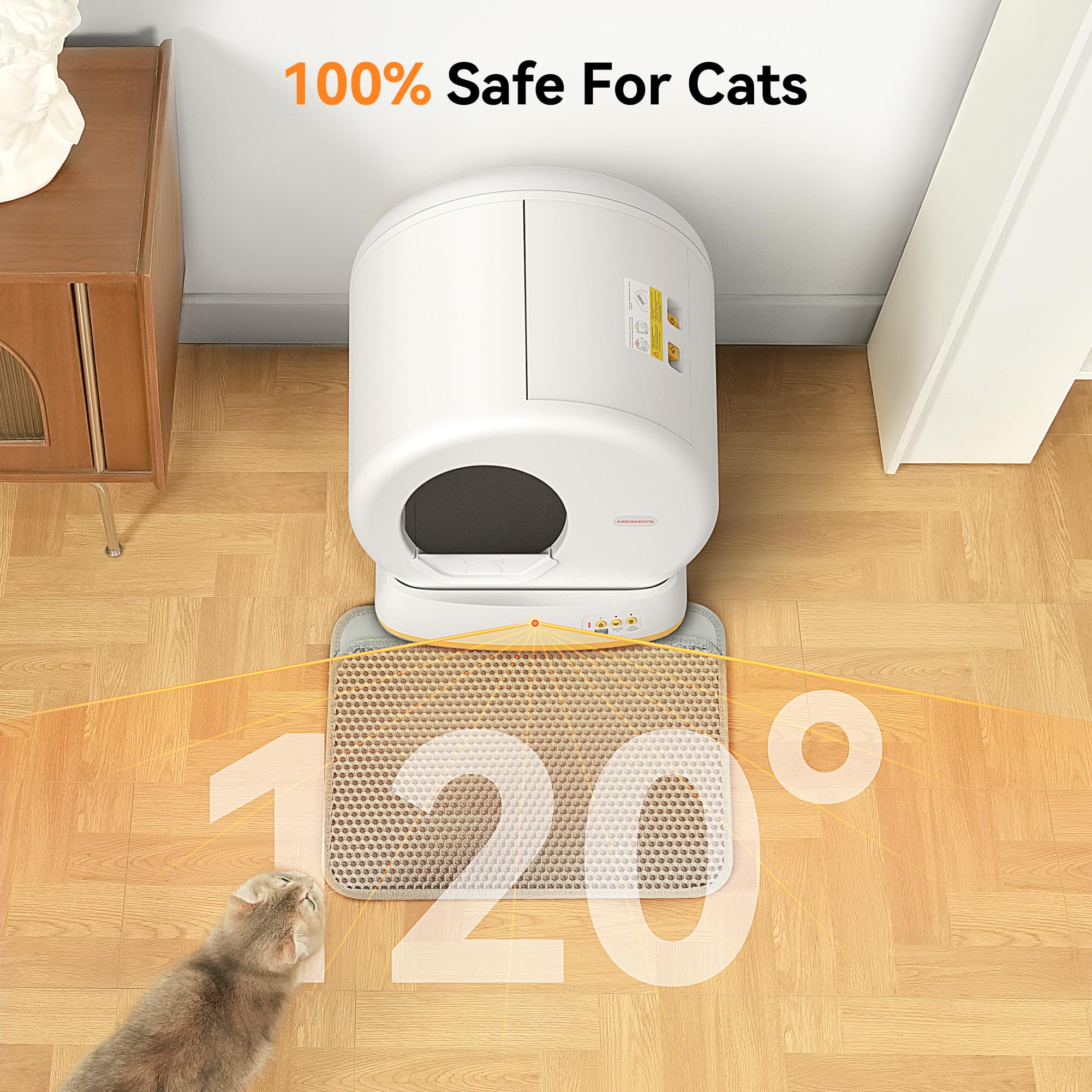 MeoWant Self-Cleaning Automatic Cat Litter Box for Multiple Cats - Odor-Free, App Controlled, Extra Large with Anti-Pinch Safety & Included Trash Bags (Yellow) - Perfect for Smart Homes & Busy Pet Owners