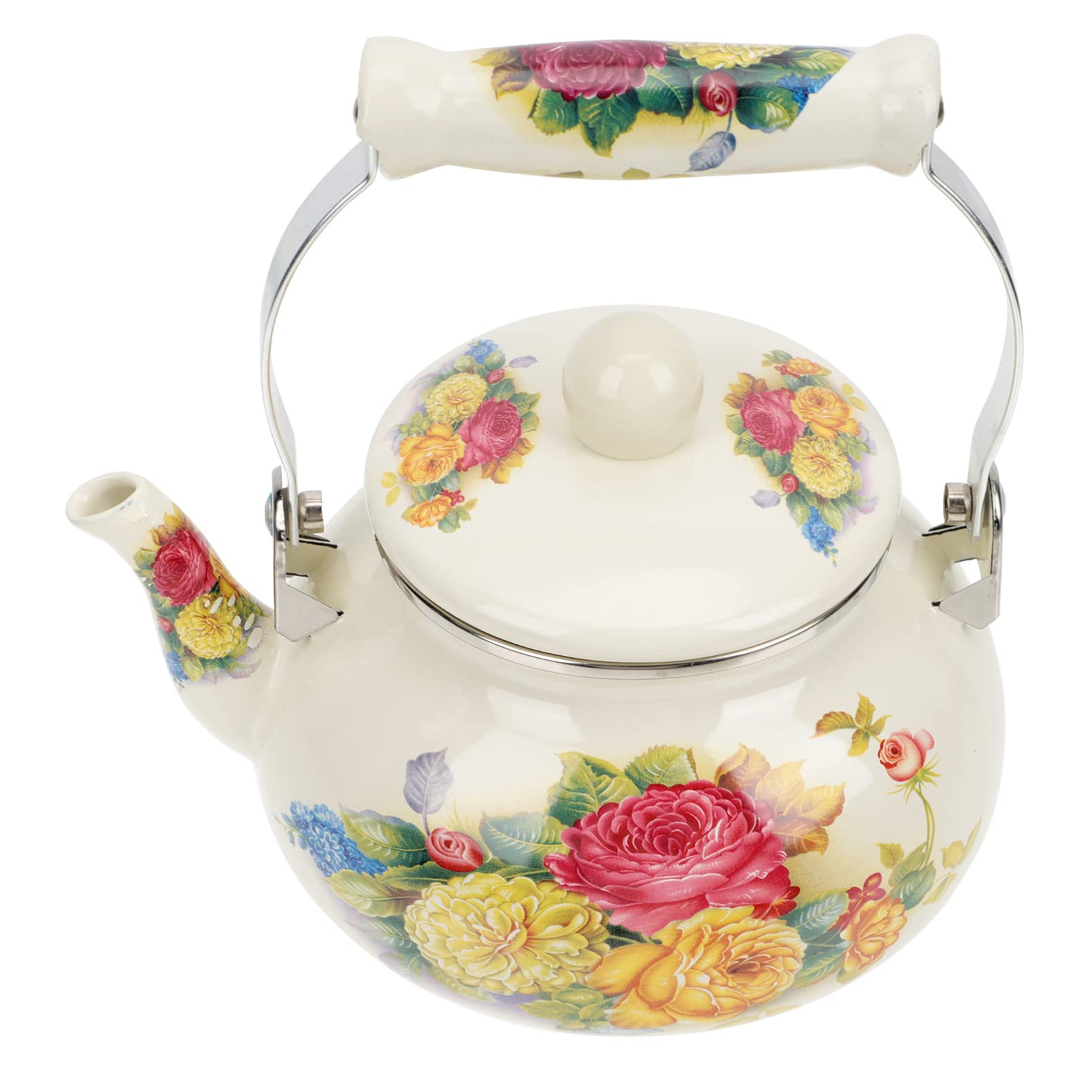 Yardwe 1.5L Floral Enamel Tea Kettle - Stovetop Safe Porcelain Teapot for Loose Leaf Tea | Perfect for Home Kitchen, Afternoon Tea, and Cozy Gatherings