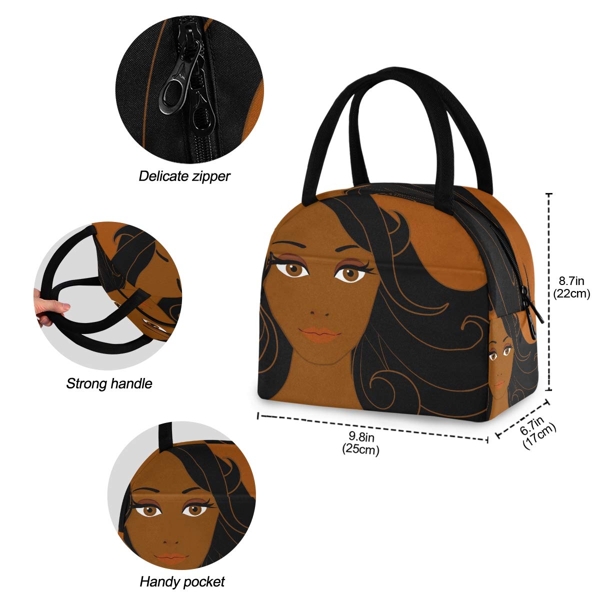 Insulated Lunch Box for Women - African American Themed Cooler Tote Bag for Work, School & Picnics | Stylish & Durable Lunch Bag