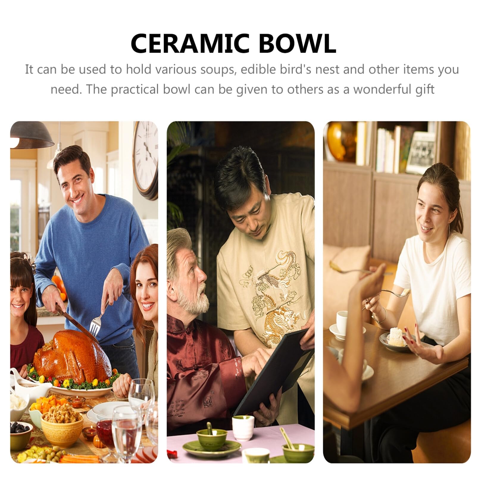 HEMOTON White Ceramic Stew Pot with Lid - 2.5QT Steam Soup Bowl with Handles, Steaming Cup for Soup, Noodles & Egg Custard | Perfect for Chinese Herbal Medicine, Bird's Nest & Home Cooking