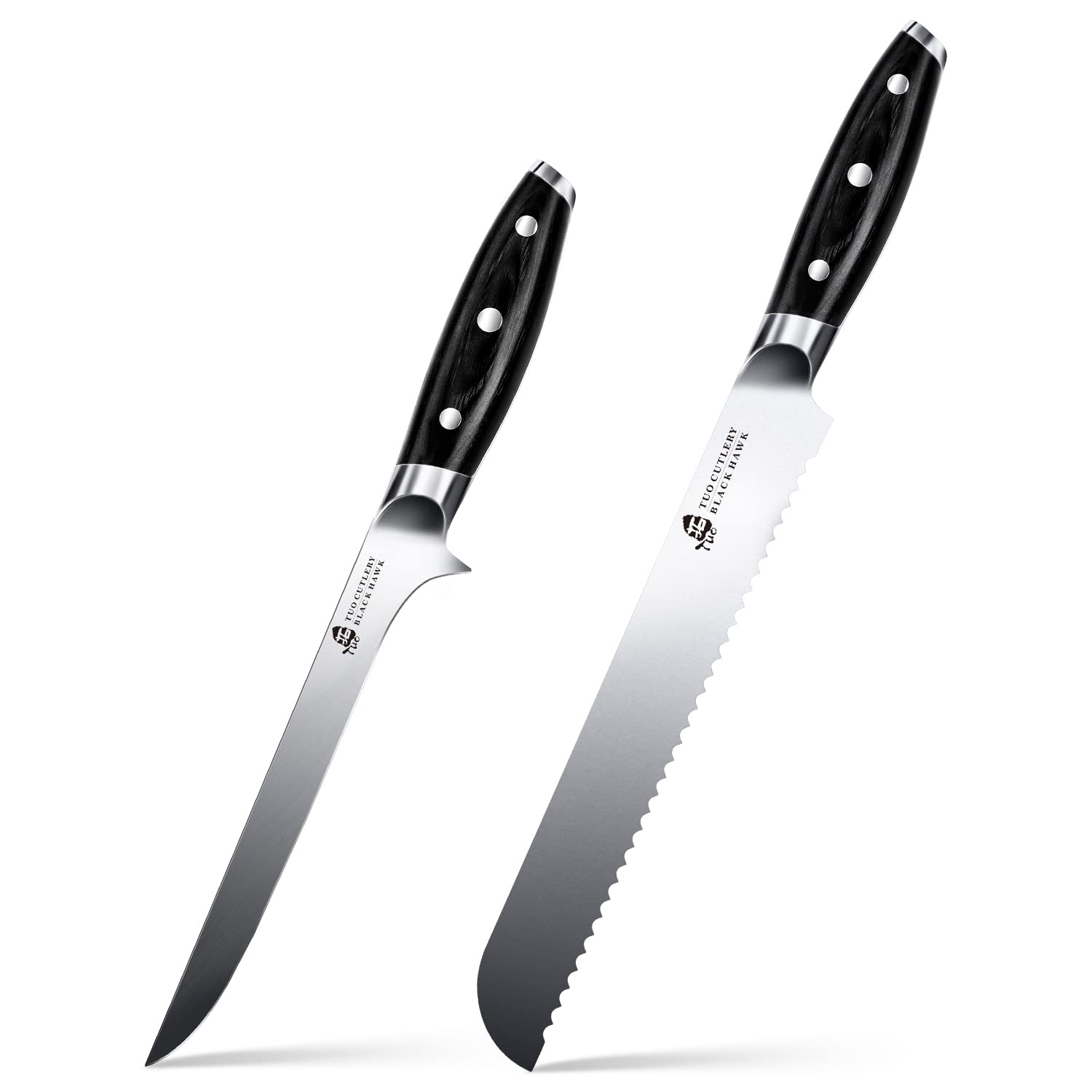 TUO 7 Inch Boning Knife & 9 Inch Bread Knife Set - Professional Kitchen Knives for Meat Cutting and Slicing Bread - Perfect for Home Chefs, Butchers, and BBQ Enthusiasts
