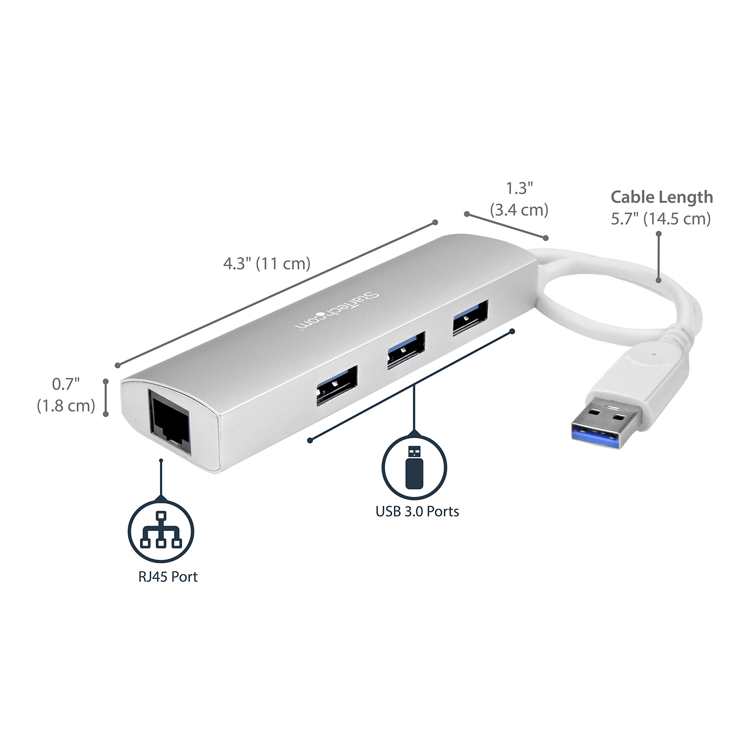 StarTech.com 3-Port USB Hub with Gigabit Ethernet - USB 3.2 5Gbps Adapter for Laptop, Desktop & Mac - Portable Bus-Powered USB-A Hub for Home Office, Travel & Gaming Accessories