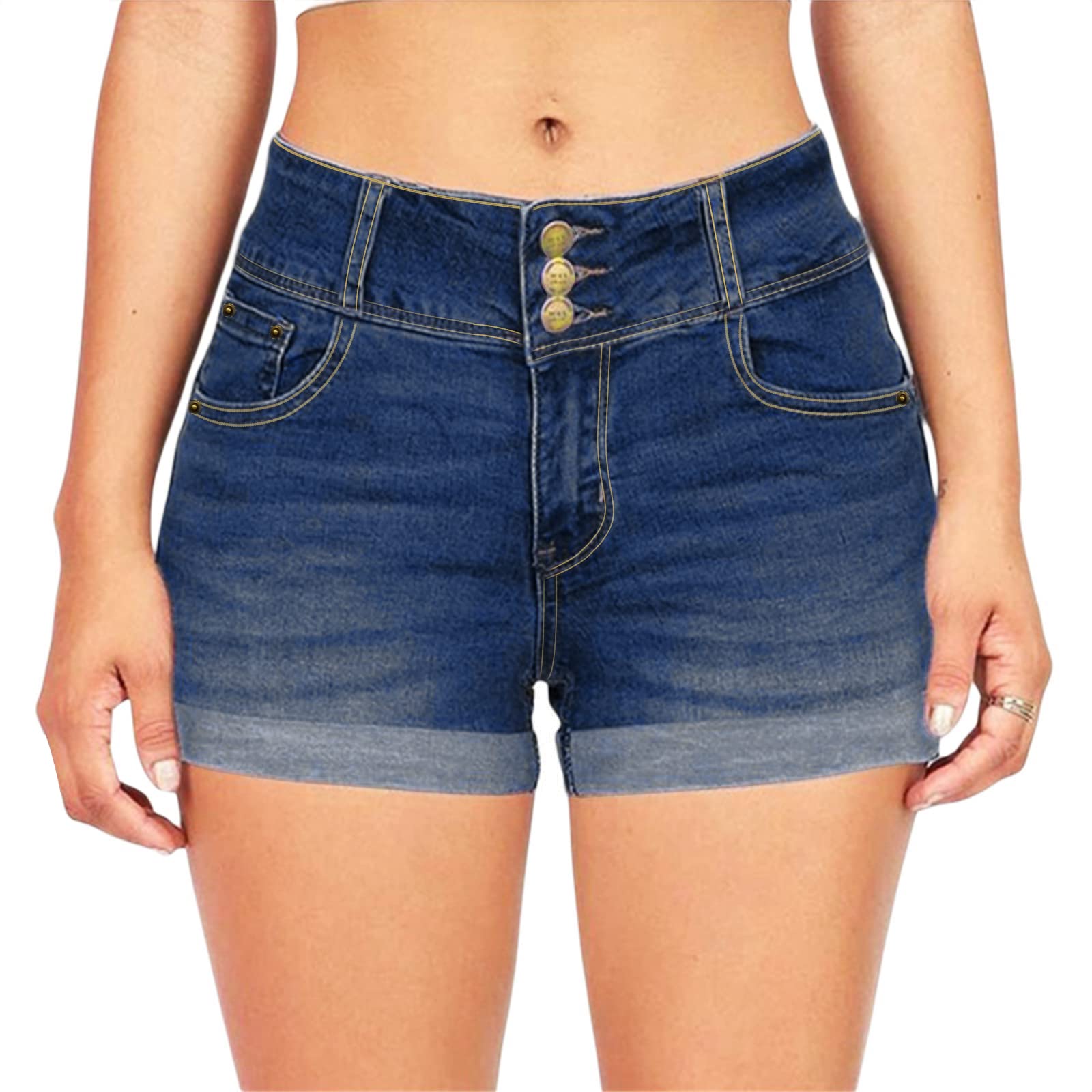 Lizxun Women's Summer Denim Shorts - Mid Waist Roll Up Jean Shorts with Pockets for Girls (S/M/L/XL/XXL/XXXL) | Casual Wear, Beach Outfits, Street Style Fashion