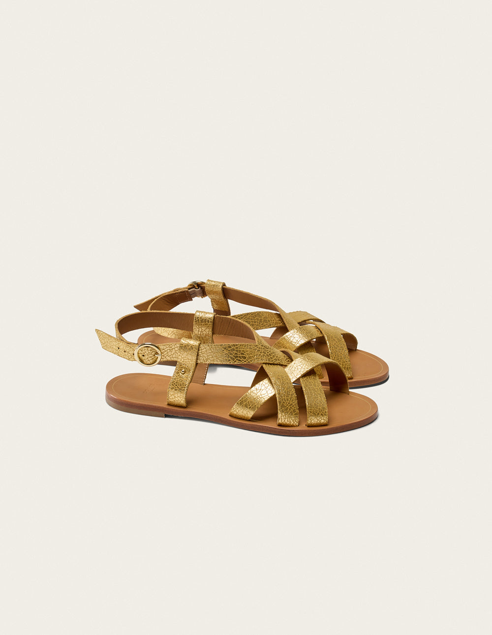 Lisa Flat Sandals - Cracked Gold Leather Women's Shoes for Casual Wear & Summer Outfits