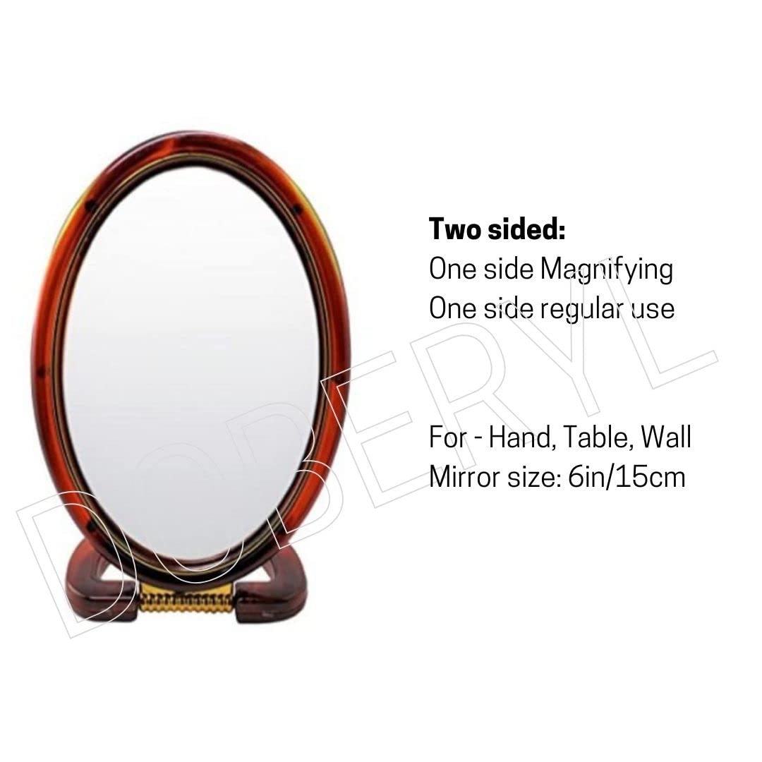 Doberyl Oval Beauty Cosmetic Mirror - Dual Sided 1X/5X Magnifying Makeup Mirror with Light, 6 Inch Travel Mirror for Makeup Application, Skincare & Grooming - Perfect for Home, Travel & Vanity Use
