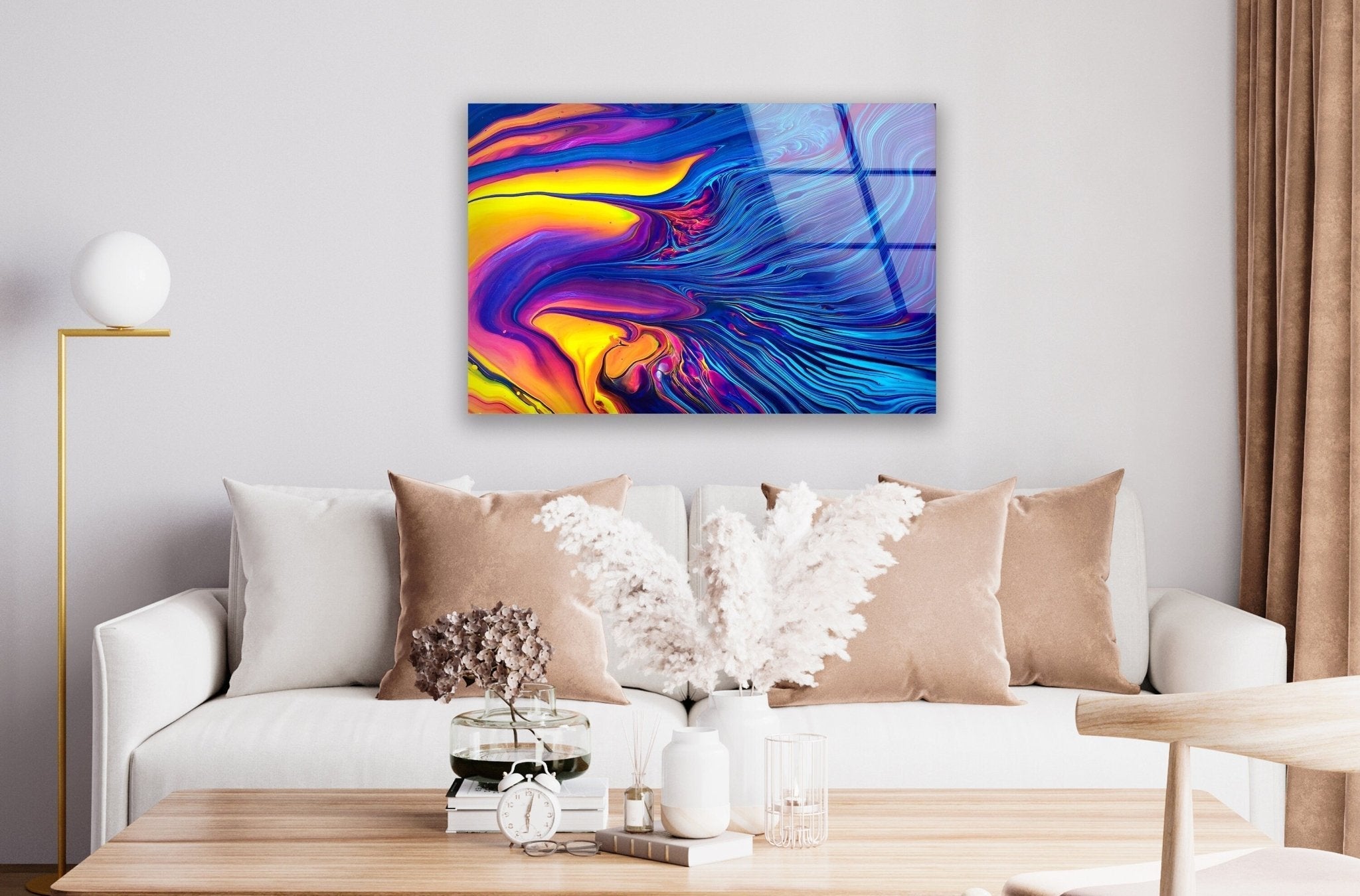 Abstract Blue & Orange Glass Wall Art - Modern Handmade Decor for Living Room, Bedroom & Office - Unique Home & Office Decoration