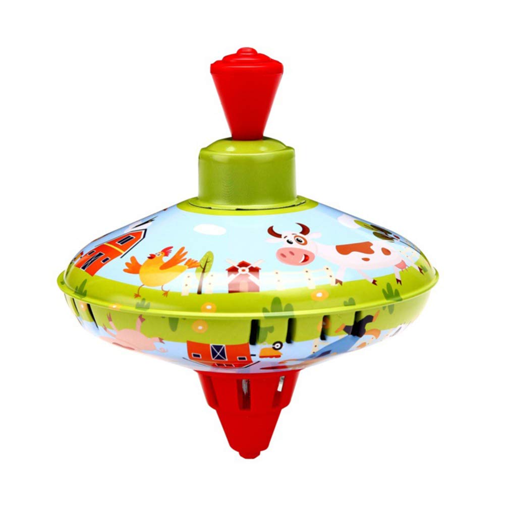 STOBOK Cartoon Animal Printed Metal Spinning Top Toy - High Balance Gyroscope for Kids, Educational STEM Toy, Party Favor & Kindergarten Learning Tool (Green) - Perfect for Birthday Gifts, Classroom Activities & Fun Family Game Time