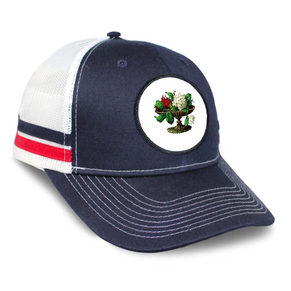 Vintage Floral Patch Trucker Baseball Cap for Women & Men - Botanical Flower Embroidery Adjustable Snapback Hat for Outdoor, Hiking, and Casual Wear