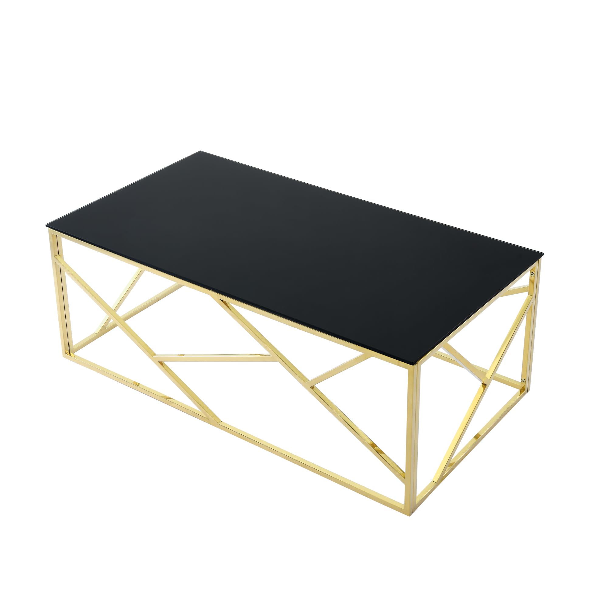 Modern Black Rectangular Tempered Glass Coffee Table with Stainless Steel Frame - Living Room Centerpiece for Home, Office & Lounge Decor