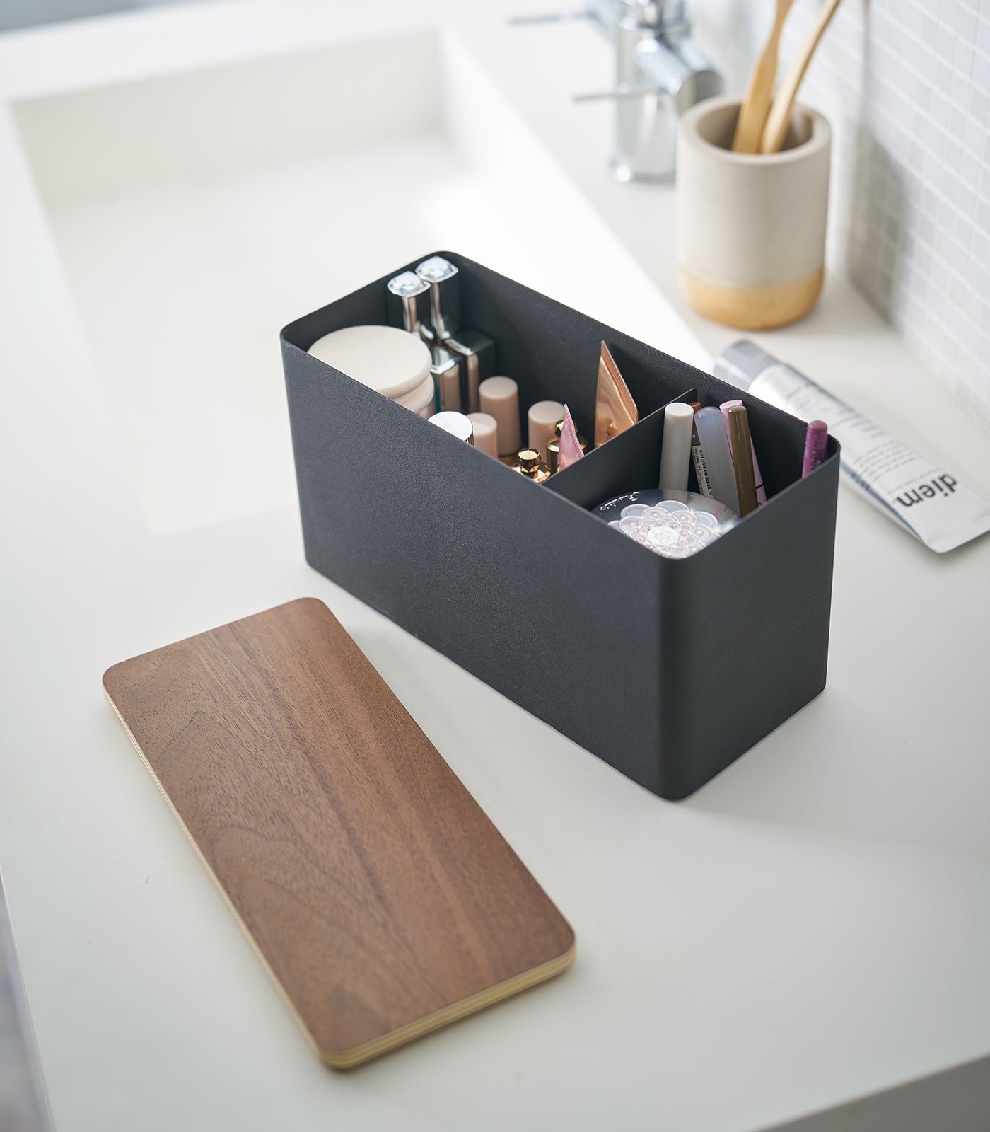 Stainless Steel and Wood Countertop Organizer - Kitchen Counter Storage for Spices, Utensils & More | Compact & Stylish Home Organization Solution