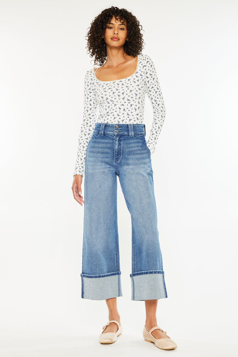 90's Vintage High Waisted Cropped Wide Leg Jeans for Women - Retro Denim Pants for Casual Outfits & Streetwear Fashion