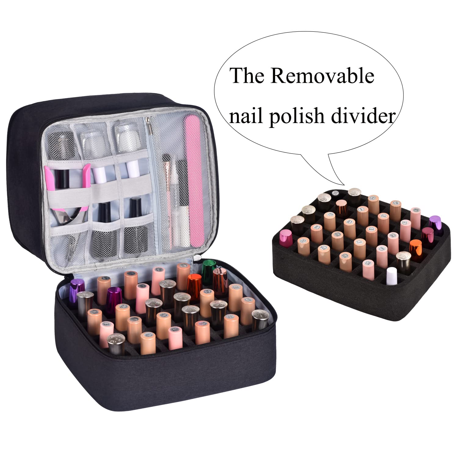 Upgraded Nail Polish Organizer Case - Holds 30 Bottles & 1 Nail Light, Double Layer Portable Nail Polish Storage Bag with Handles (Style B-Black) | Perfect for Salon Professionals, Travel & Home Organization