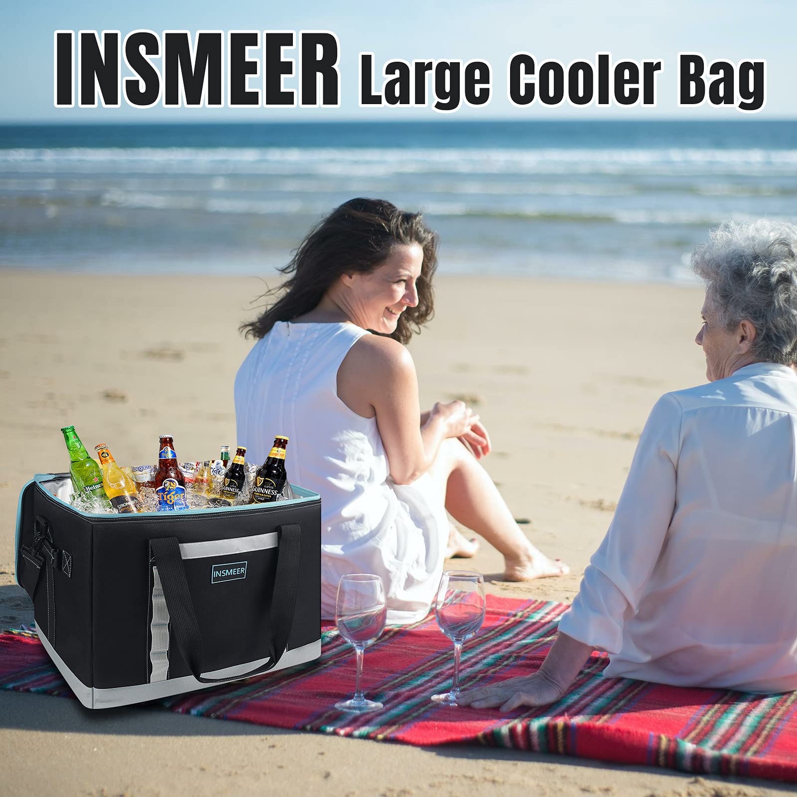 INSMEER Insulated Cooler Bag - 65/32 Can Capacity, Leakproof & Collapsible Soft-Sided Cooler with Shoulder Strap for Camping, Beach, Picnics, Food Delivery & Outdoor Activities | Portable Cooler for Drinks, Groceries & Meal Prep