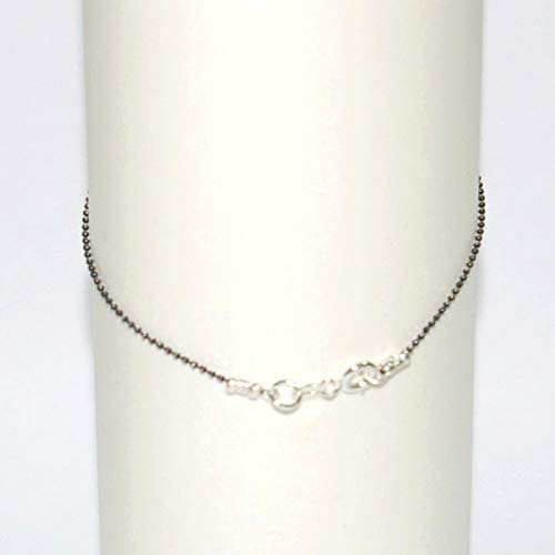 1.2mm Black Faceted Diamond Cut Sterling Silver 925 Ball Chain Anklet Bracelet - Handmade Custom Sizing for Women, Perfect for Beach Vacations & Summer Outfits