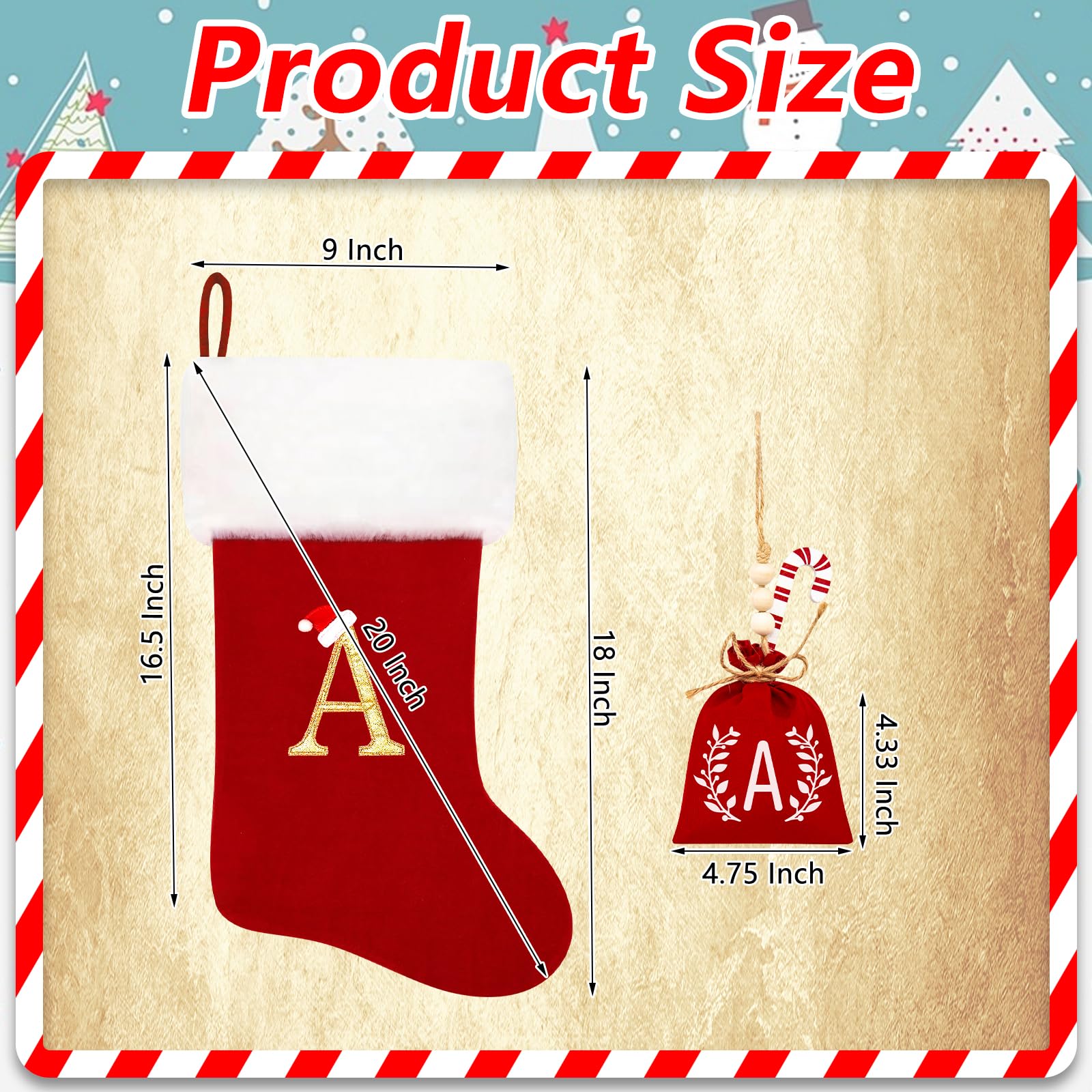 20 Inch Personalized Red Velvet Christmas Stockings with Plush White Cuff - Embroidered Monogram Holiday Stocking Decor for Fireplace, Gift Giving & Family Christmas Decorations (Letter L)