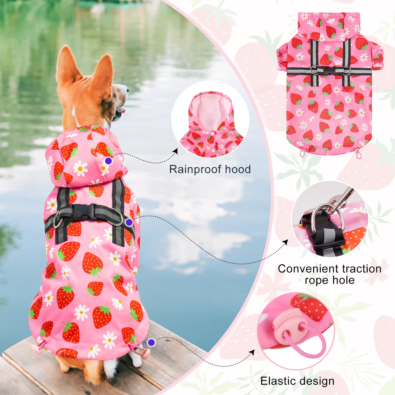 Waterproof Dog Raincoat with Built-in Harness - Hooded Poncho for Small, Medium & Large Dogs - Winter Rain & Snow Protection - Pink XS - Perfect for Outdoor Walks, Hiking & Rainy Day Adventures