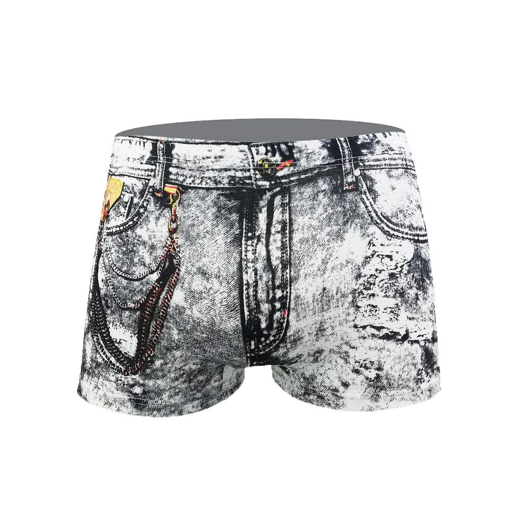 Sexy Men's Underwear - Breathable Cotton Boxer Briefs with Pockets, Fashionable Printed Denim Shorts for Men | Perfect for Casual Wear, Gym & Sleep