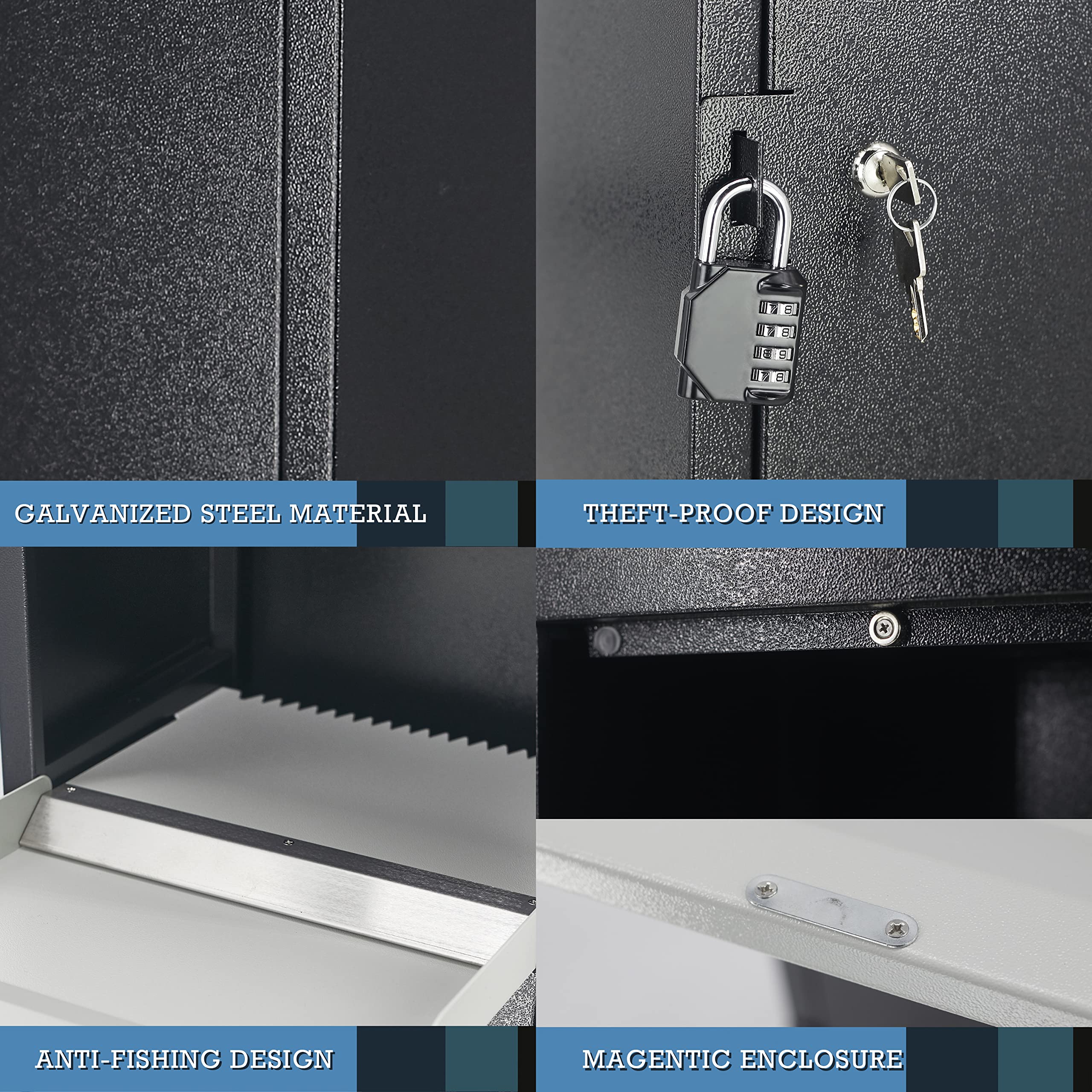Secure Locking Parcel Drop Box 15x11.25x45.25 Inch - Weatherproof Package Safe with Key & Combination Lock, Red Flag Alert, Mounting Hardware - Ideal for Home, Business & Apartment Package Delivery Security - Perfect for Front Porch, Garage & Office Building Package Protection