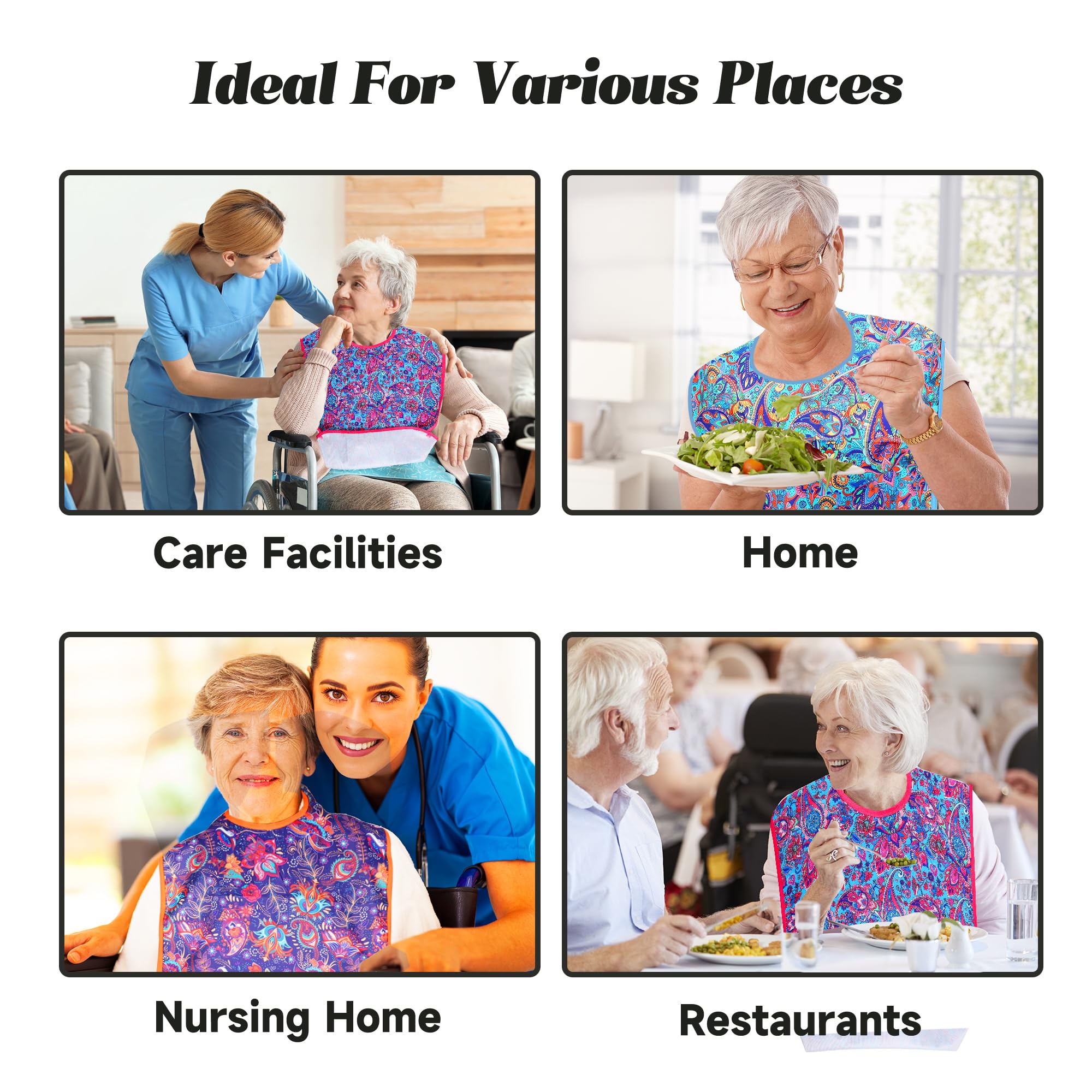 **3-Pack Reusable Waterproof Adult Bibs with Crumb Catcher - Washable Clothing Protector for Mealtime, Elderly Care & Special Needs - Large Feeding Bib for Adults**