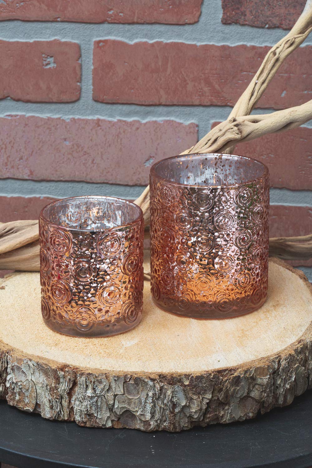 Richland Nadine Rose Gold Mercury Glass Candle Holders - Set of 6 for Wedding Centerpieces, Table Decor, Home Decor & Party Decorations