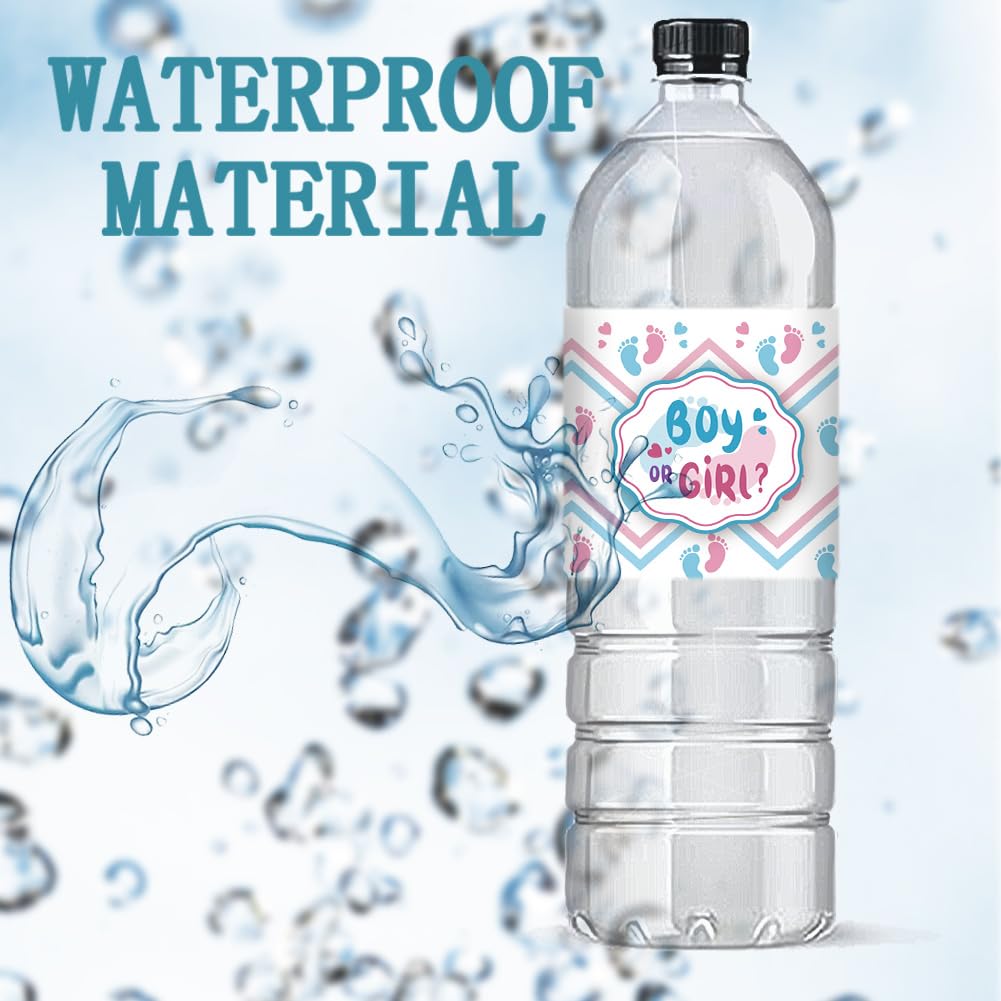 30pcs Gender Reveal Water Bottle Labels - Baby Shower Stickers, Waterproof Bottle Wraps with Footprints Design for Themed Parties & Events - Perfect for Baby Showers, Gender Reveal Parties & Celebrations