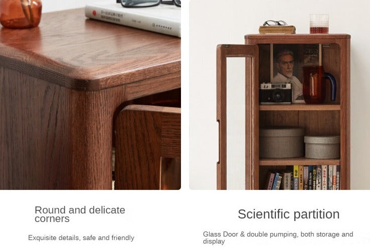 Solid Oak Wood Side Cabinet - Rustic Display Storage Shelf for Living Room, Bedroom & Entryway - Perfect for Home Decor & Organizing Books, Plants & Decorations