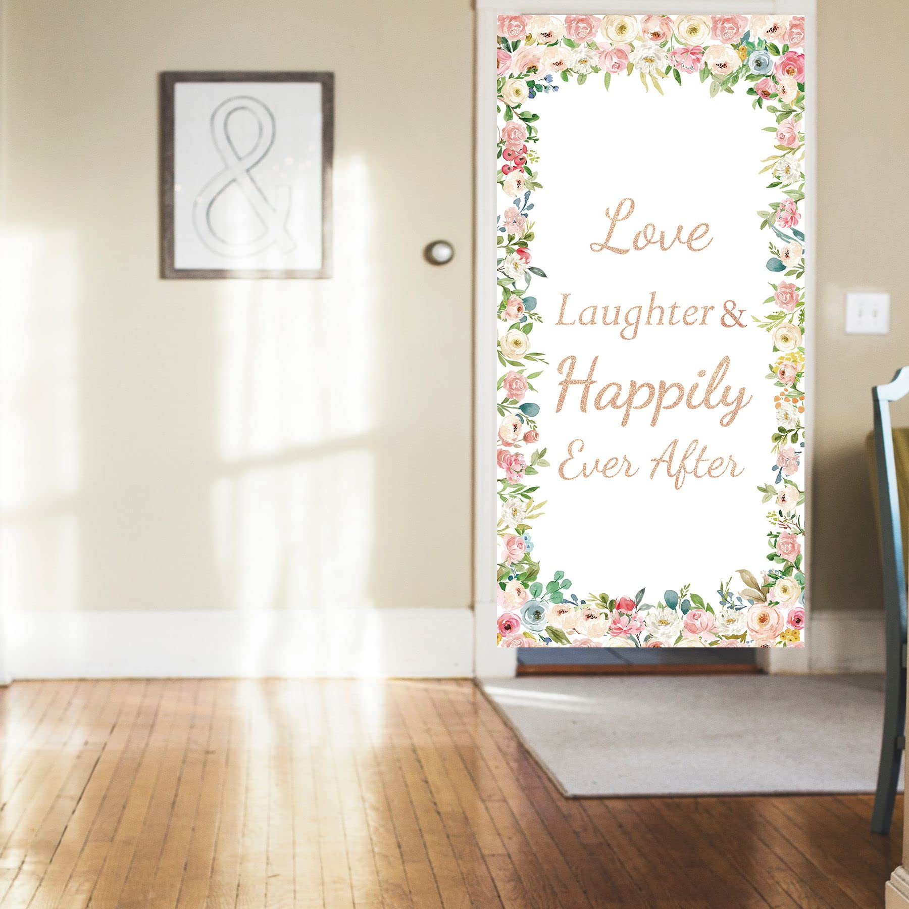 Joyiou Love Laughter Happily Ever After Backdrop Banner - Wedding, Engagement Party Decorations - Bridal Shower Door Cover & Photo Booth Props - Perfect for Wedding Receptions, Anniversary Celebrations & Romantic Photo Shoots
