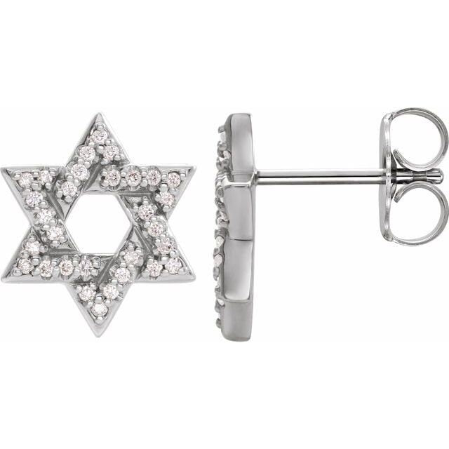 14K Rose Gold, Yellow Gold, White Gold or Platinum 1/8 CTW Diamond Star of David Earrings - Elegant Jewish Jewelry for Hanukkah, Wedding & Special Occasions