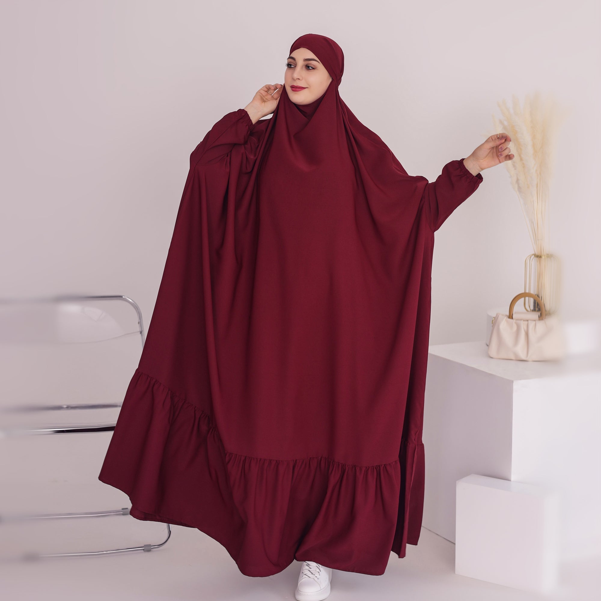 Anissa Jilbab Red - Premium Muslim Hijab Scarf for Women - Perfect for Prayer, Work, and Everyday Wear