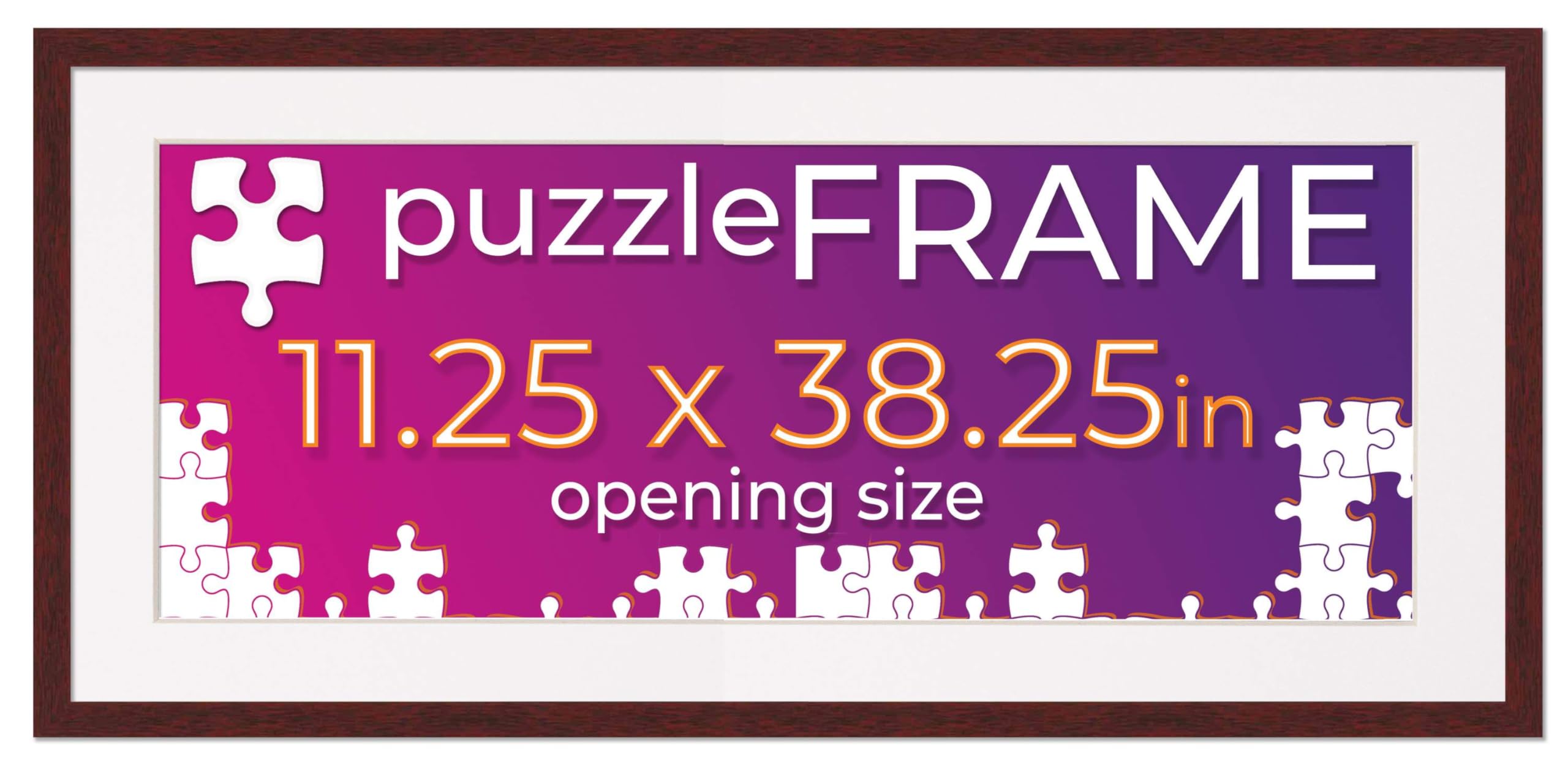 11.25x38.25 Jigsaw Puzzle Frame Kit with Puzzle Glue Sheets, Brown Wood Frame & White Mat - Complete DIY Puzzle Display Solution for Wall Decor, Gifts, and Home Office - Includes UV Acrylic, Backing & Hanging Hardware