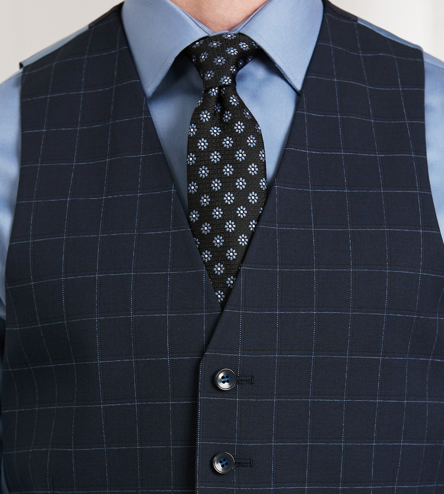 Men's Navy Windowpane Suit Vest - Slim Fit Formal Waistcoat for Business, Wedding & Special Occasions