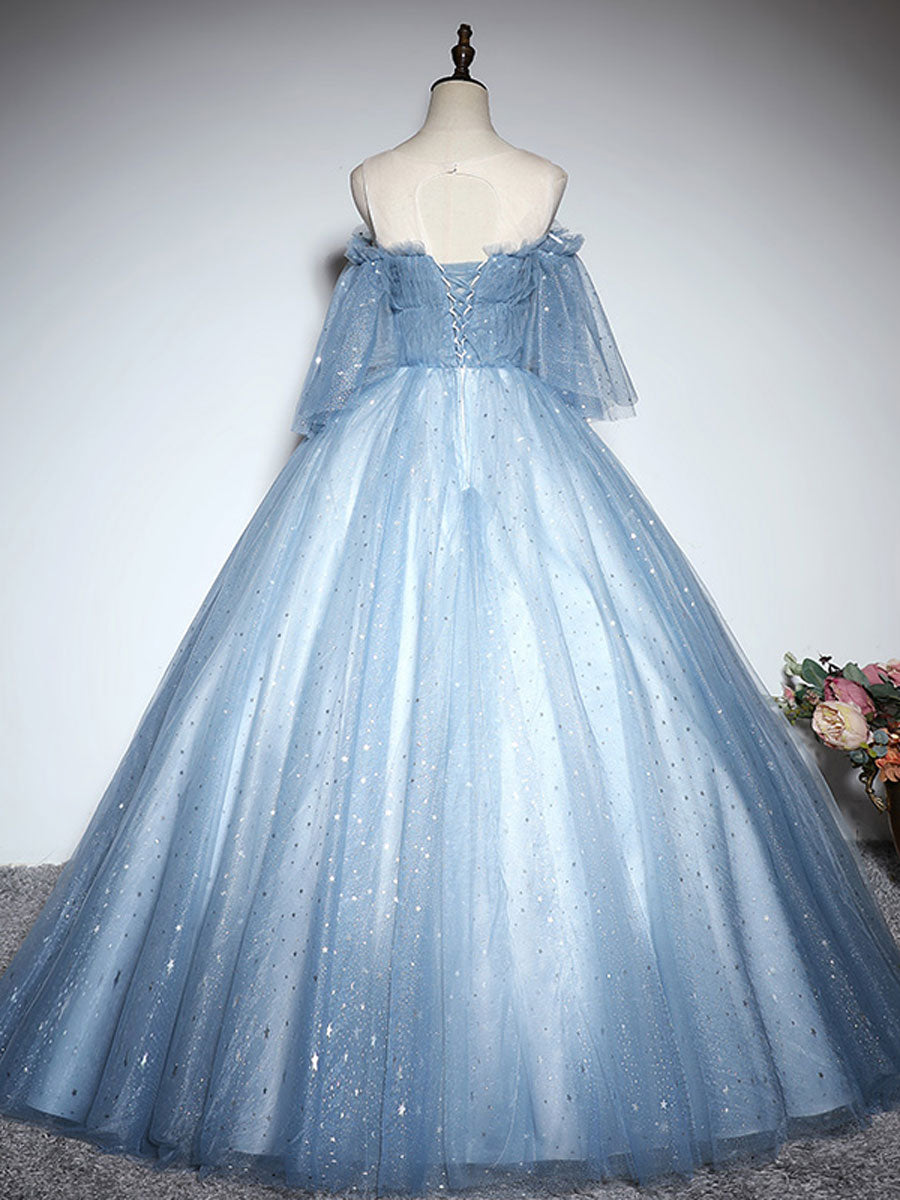 Elegant Blue Sweetheart Neck Tulle Lace Long Prom Dress | Formal Evening Gown for Homecoming, Wedding, Party | Perfect for Prom Night, Quinceañera & Special Occasions