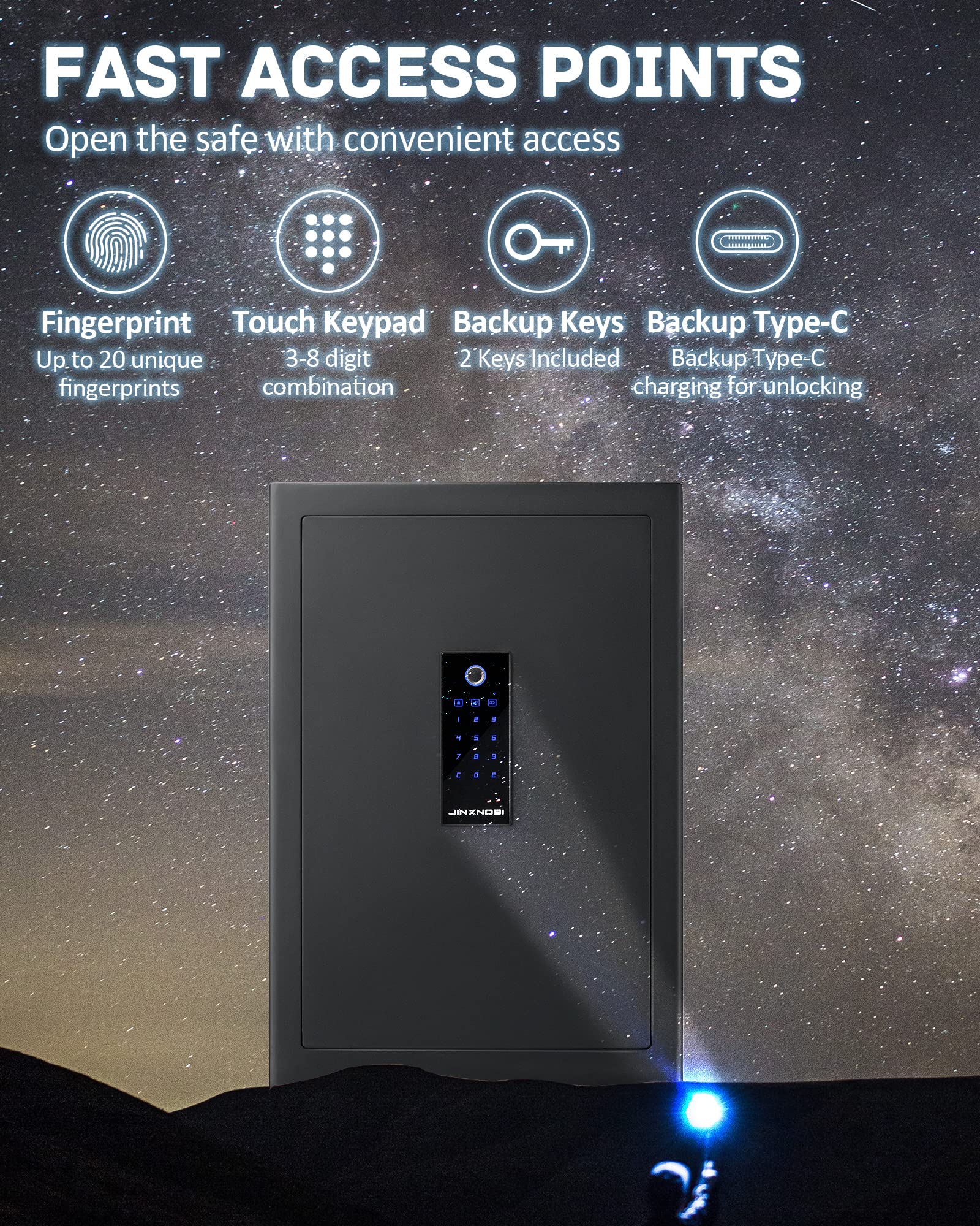 2.63 Cubic Feet Biometric Fingerprint Safe Box - Fireproof & Waterproof Security Safe with Smart Touch Lock for Home, Office, Hotel - Includes 5-Gun Rack for Pistols Storage - Perfect for Valuables, Documents & Firearm Protection