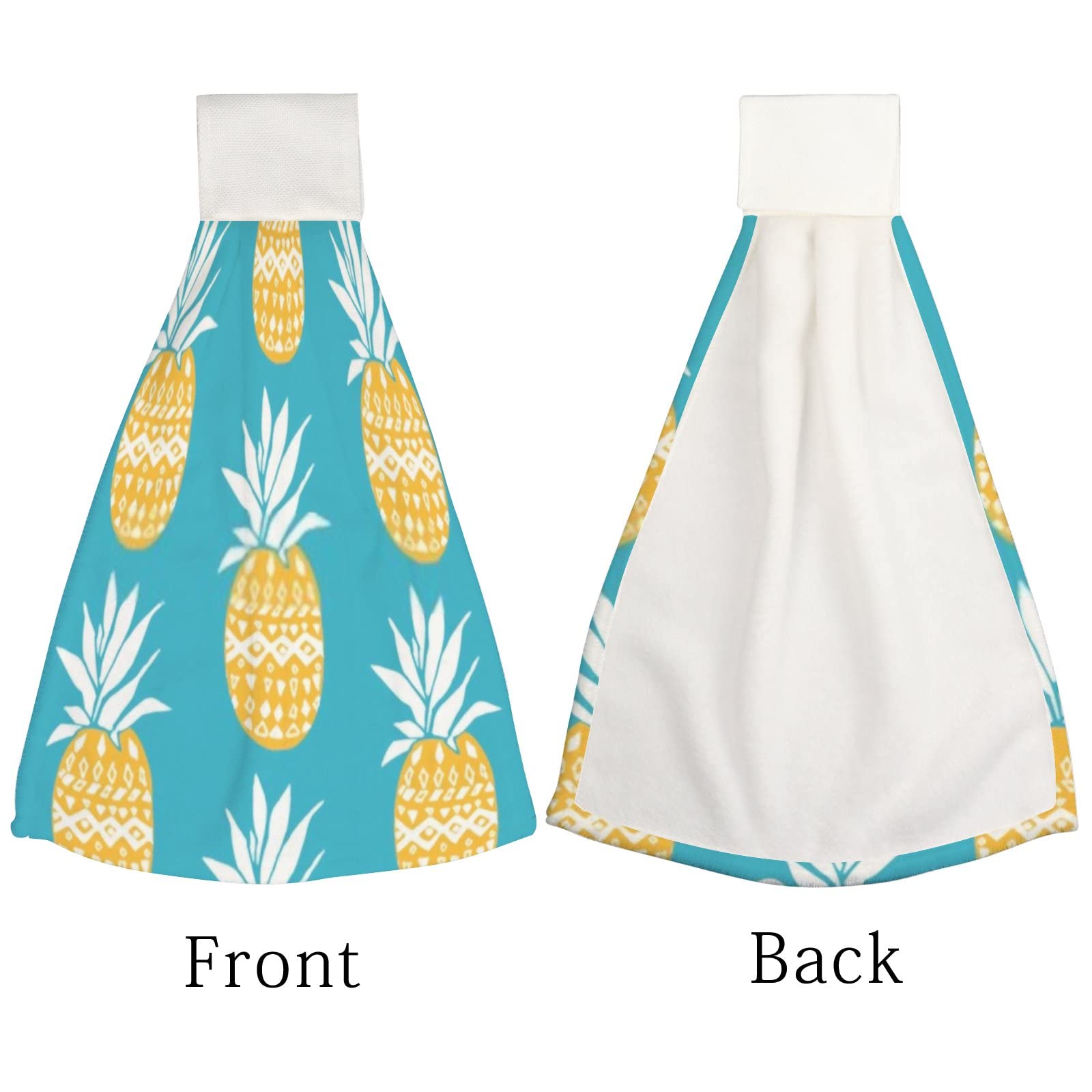 CHIGUA 2-Pack Hanging Hand Towels - Ultra Soft & Super Absorbent Polyester Kitchen Dish Towels | Fast Drying Washcloths for Bathroom, Home Decor (Pineapple Blue) | Perfect for Kitchen Cleaning & Bathroom Essentials