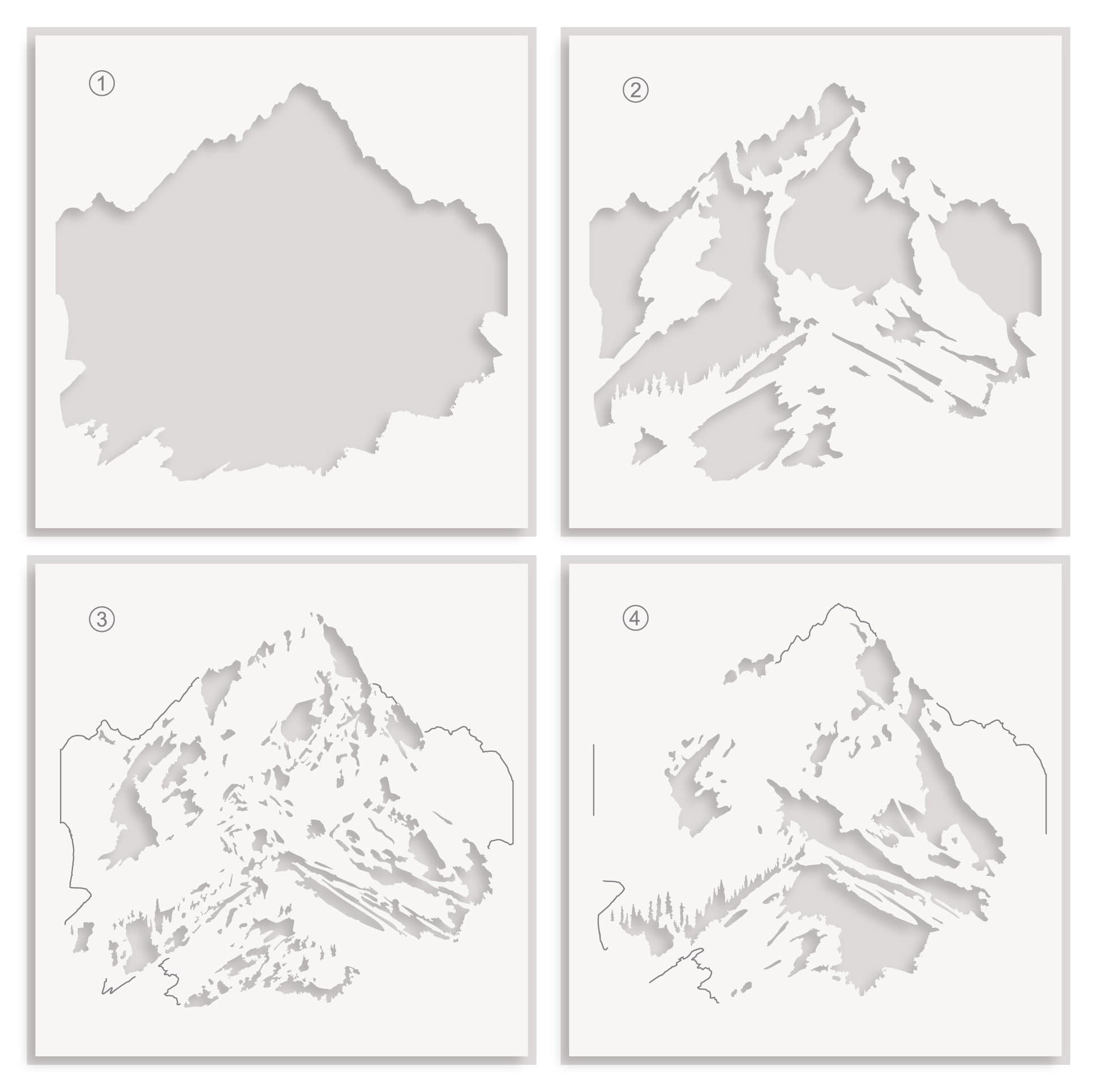 Majestic Mountains Layering Stencil Set (4 in 1) - DIY Scrapbooking, Card Making & Mixed Media Art - Perfect for Crafting, Home Decor & Wall Art Projects