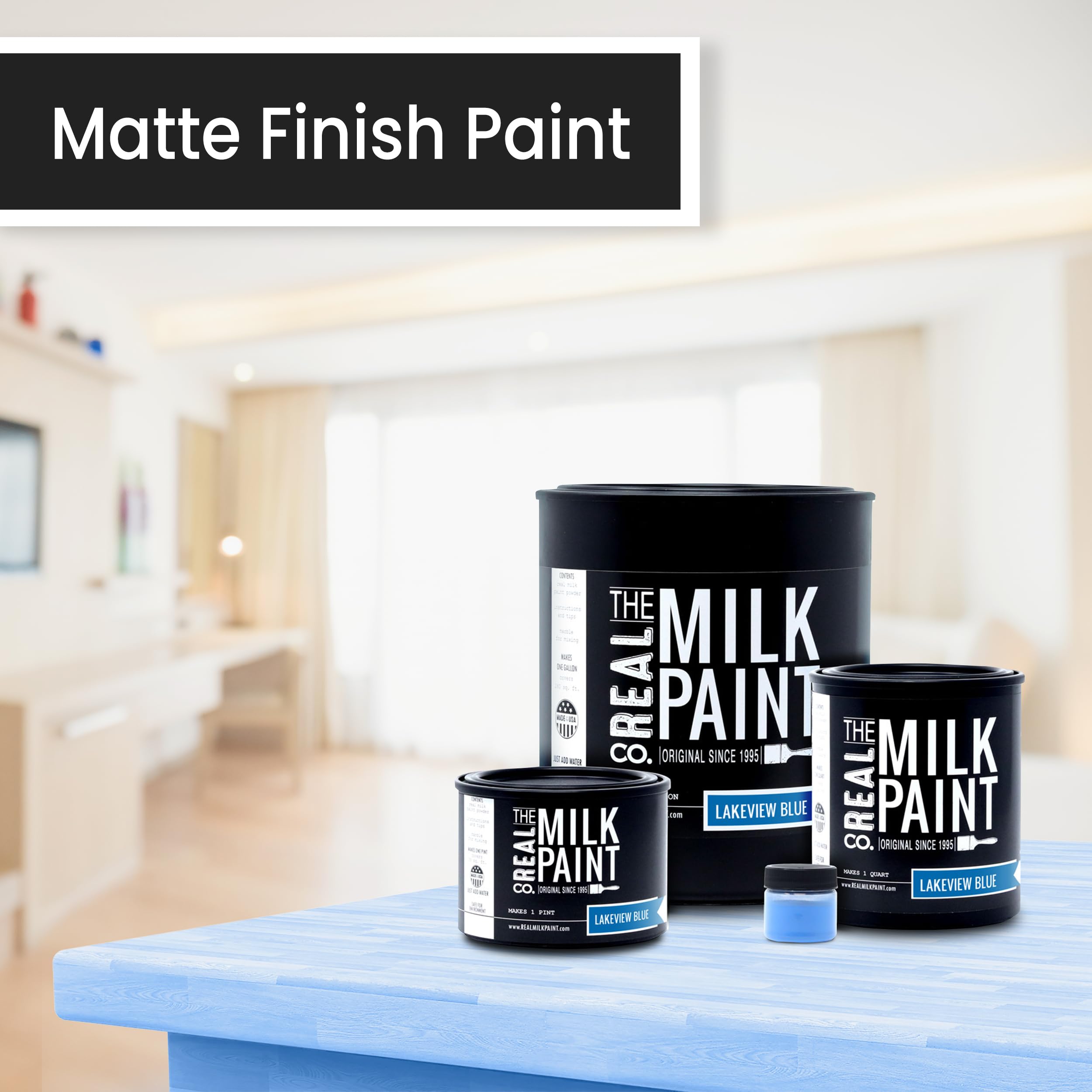 Real Milk Paint - Non-Toxic Water-Based Wood Paint for Furniture, Cabinets, Walls, Brick & Stone | Matte Finish, VOC-Free, Organic Formula in Lakeview Blue (1 Quart) - Perfect for DIY Home Decor, Furniture Restoration & Eco-Friendly Painting Projects