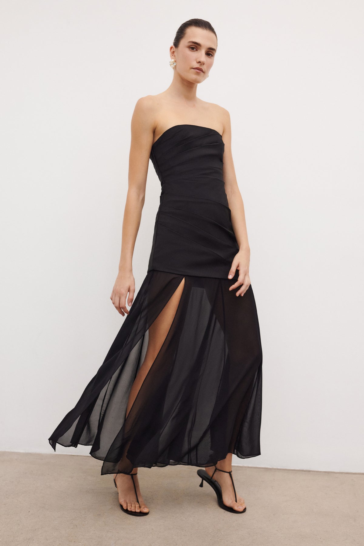 Blainey Strapless Draped Maxi Dress in Black - Elegant Evening Gown for Weddings, Parties & Special Occasions