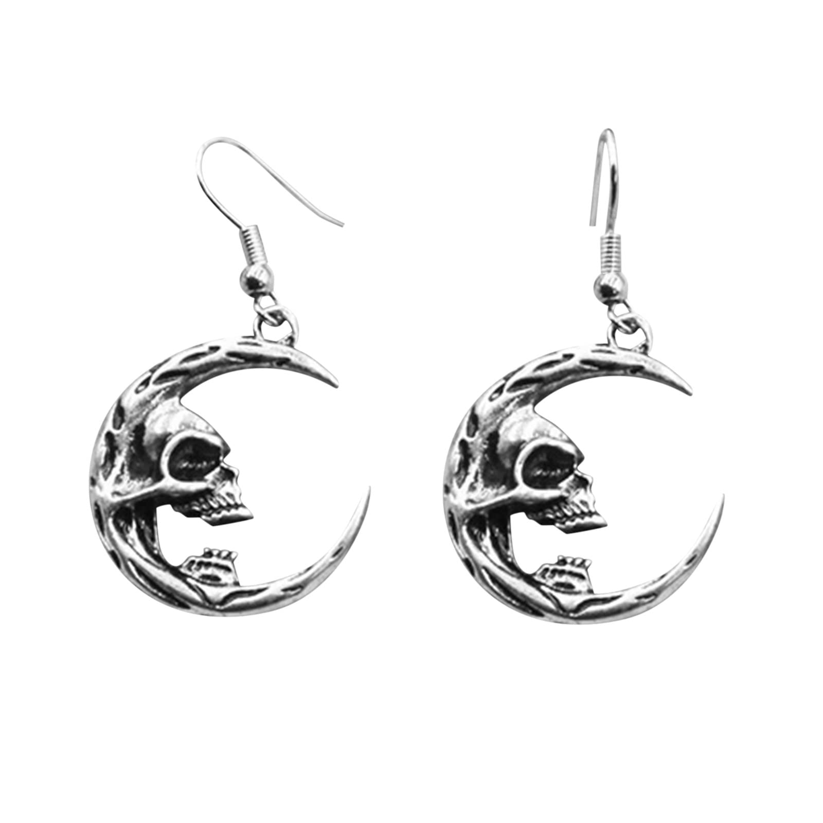 Gothic Skeleton Moon Earrings - Silver Halloween Horror Jewelry for Women, Fake Weapon Earrings for Gothic Parties, Cosplay & Halloween Costume Accessories